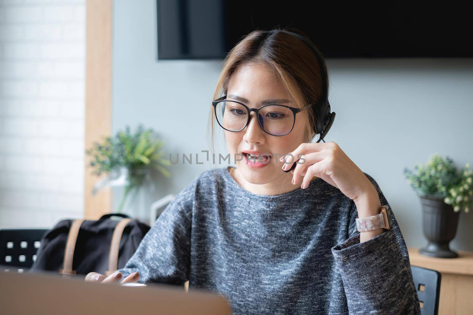 Student learning at home with online lesson by laptop computer. E-learning ,online ,education and internet social distancing protect from COVID-19 viruses concept.