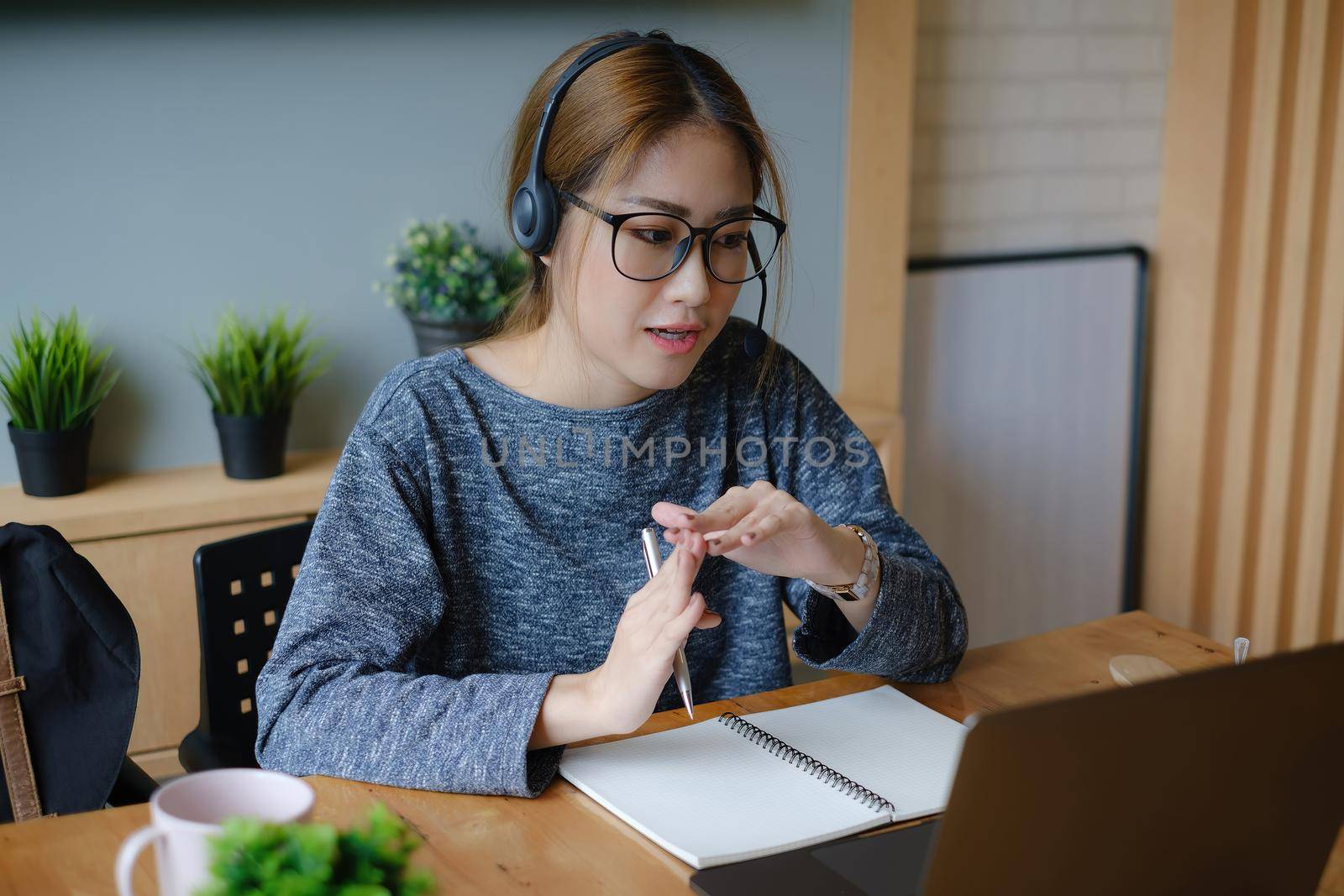 Student learning at home with online lesson by laptop computer. E-learning ,online ,education and internet social distancing protect from COVID-19 viruses concept