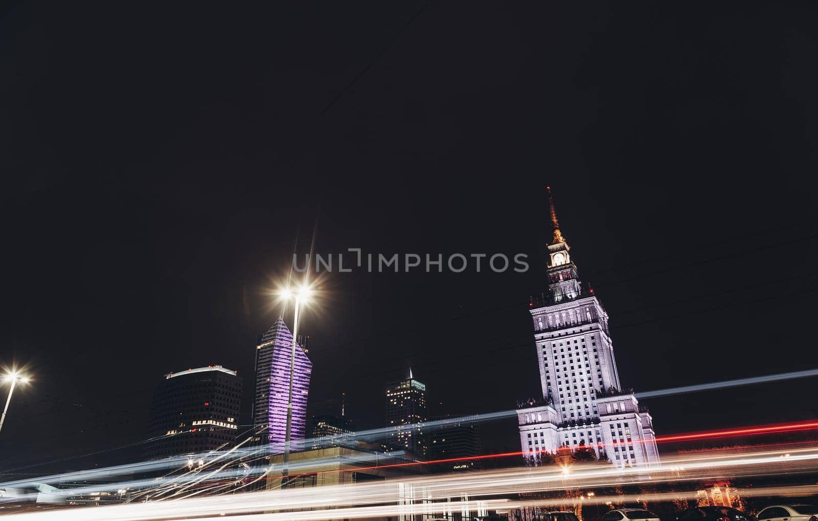 Warsaw Light Trails on City Street at Night - CAR LIGHT TRAILS Poland