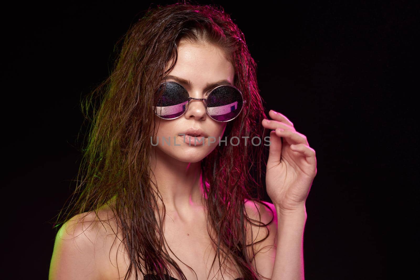 beautiful woman attractive glance posing sunglasses studio lifestyle by Vichizh