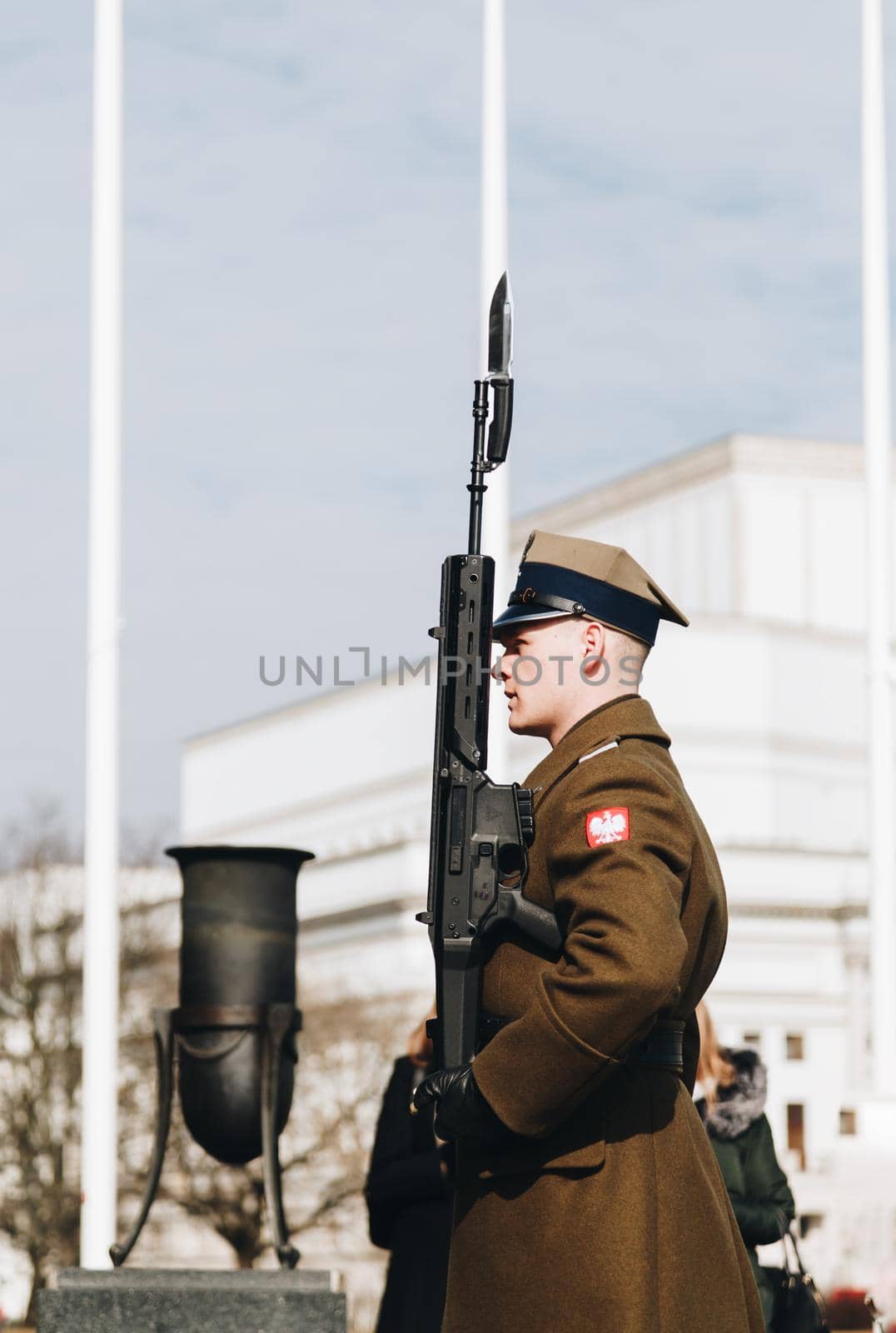 WARSAW, POLAND - Mar, 2018 Guard of honor near Tomb of the Unknown Soldier in Warsaw, Poland.