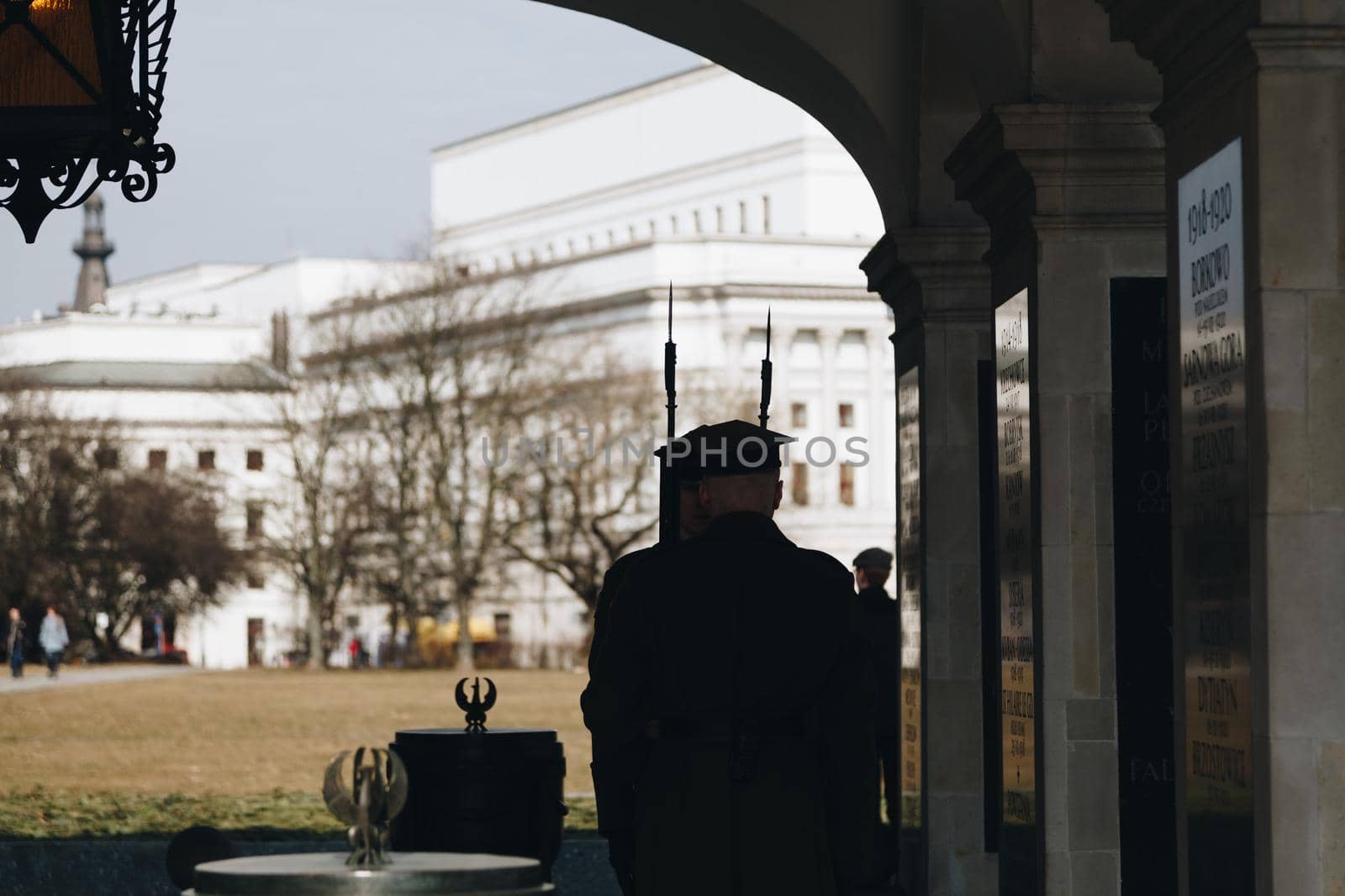 WARSAW, POLAND - Mar, 2018 Guard of honor near Tomb of the Unknown Soldier in Warsaw, Poland.