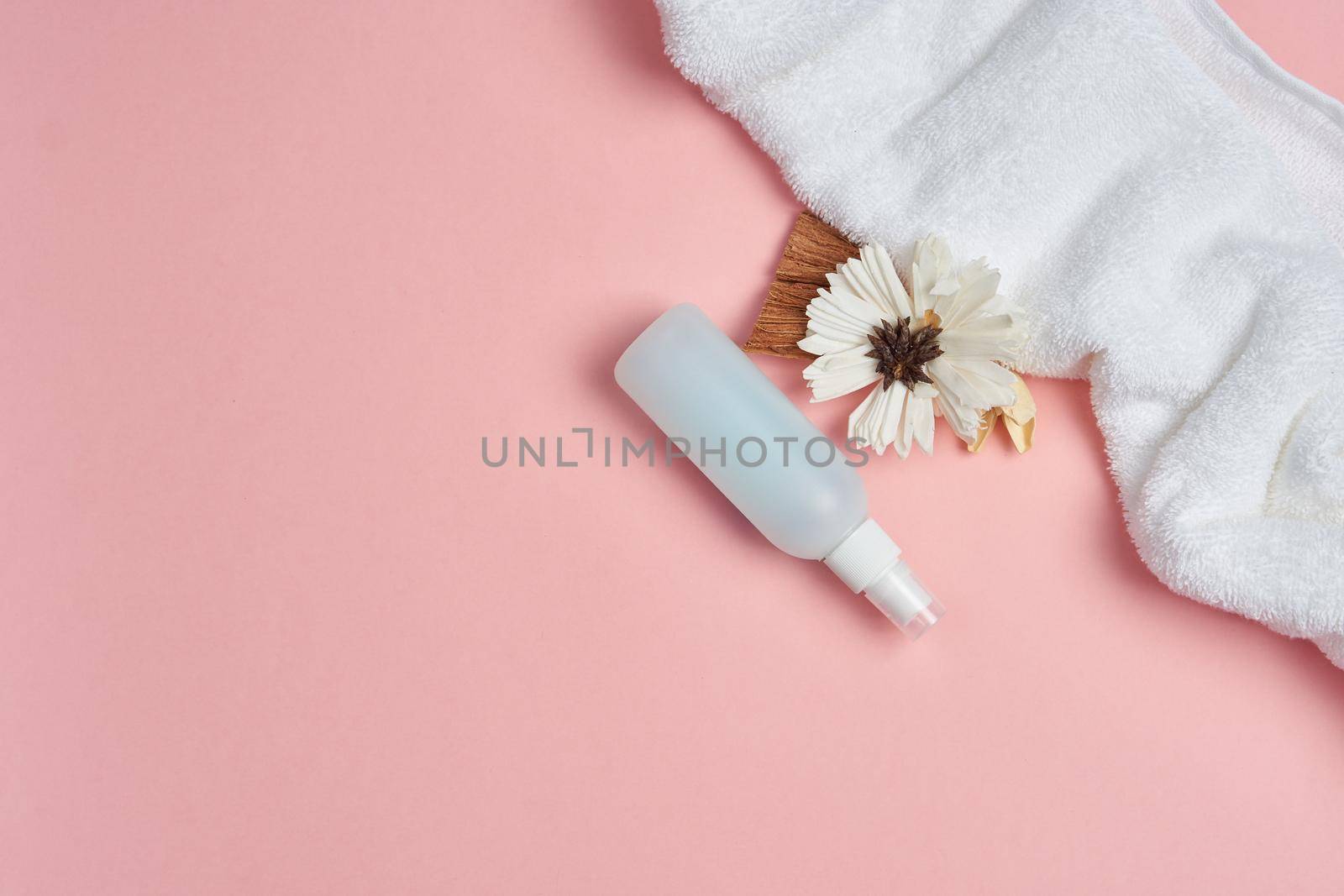 hygiene items skin care aromatherapy pink background. High quality photo