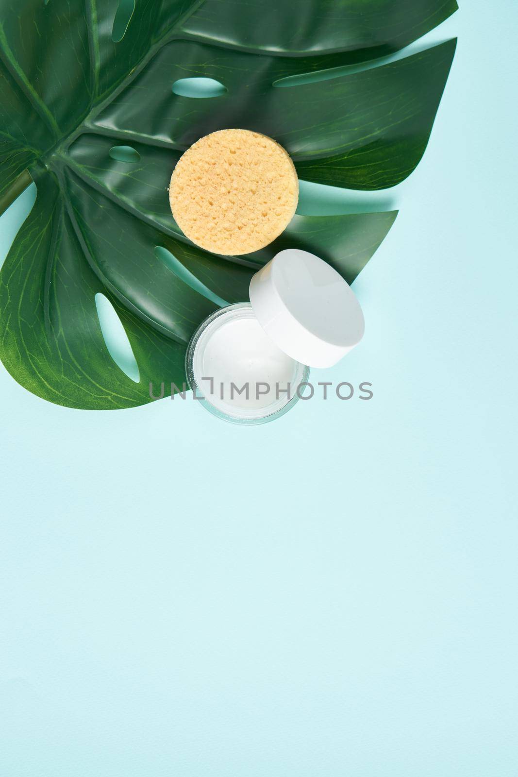 hygiene items skin care aromatherapy blue background. High quality photo