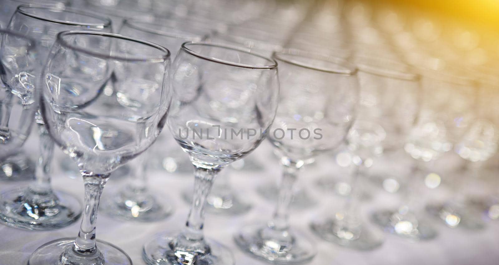 Many Empty glasses of wine and cocktails on the table. High quality photo