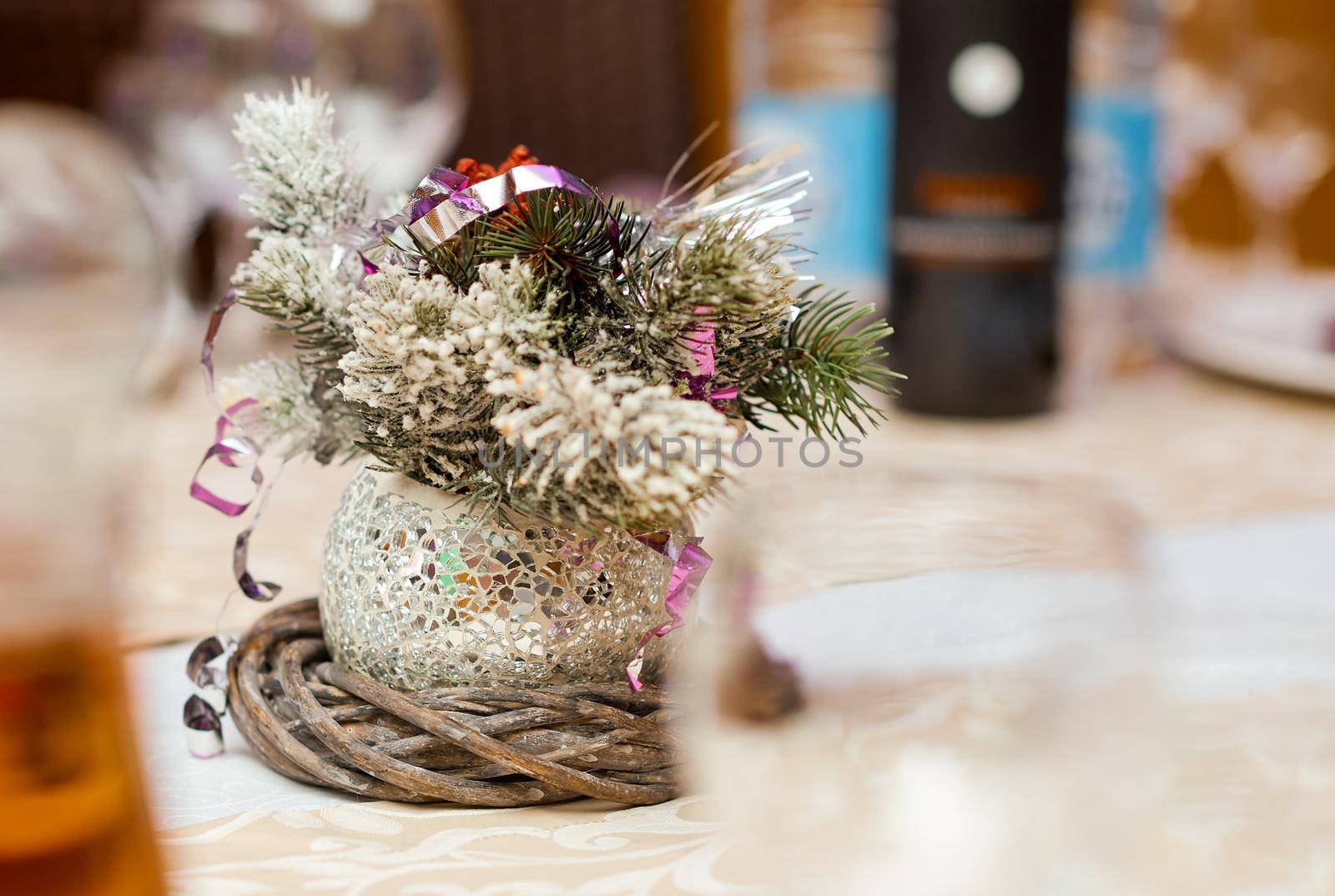 christmas decoration with candy canes on a wooden table. High quality photo