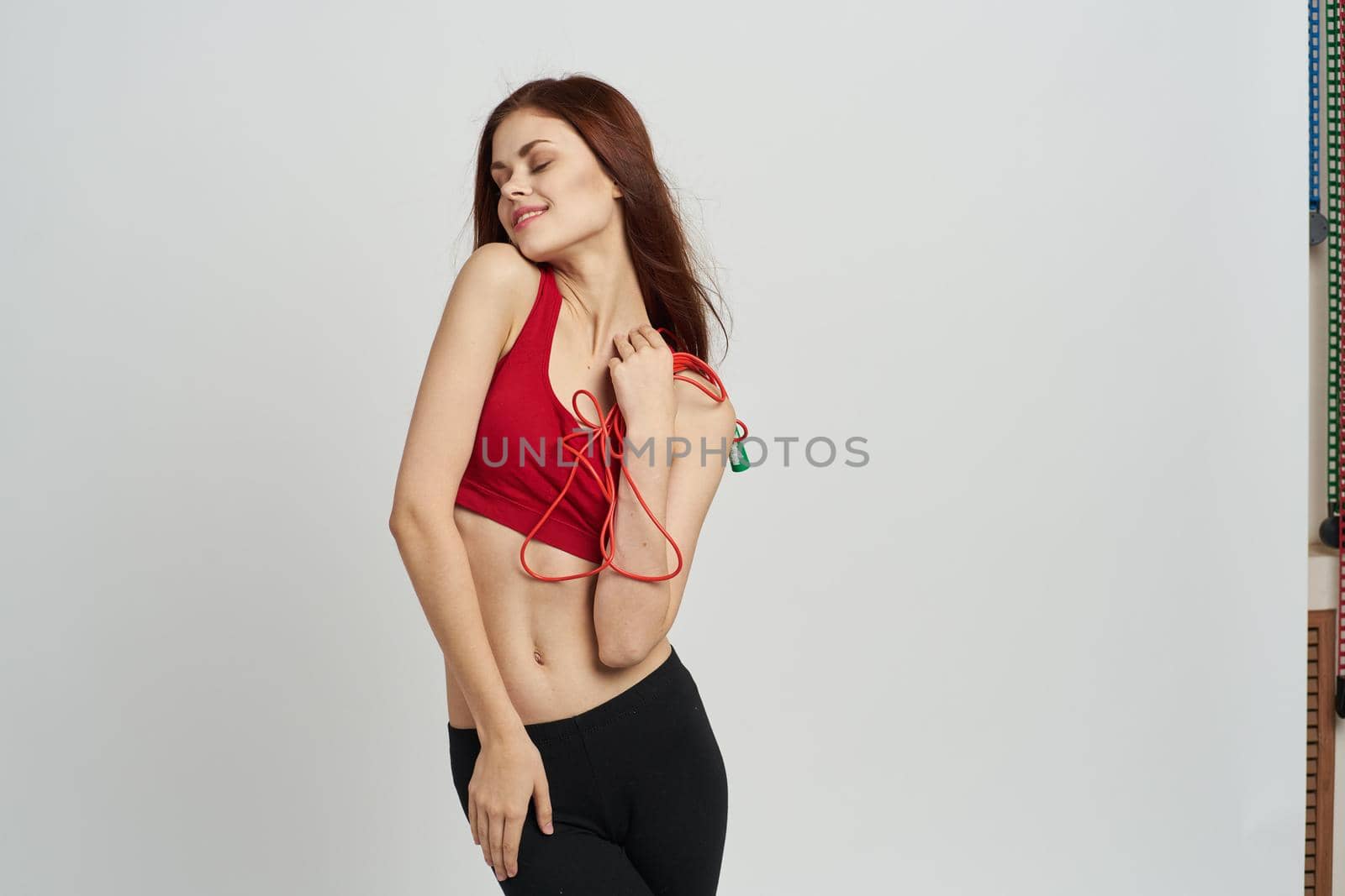 athletic woman workout health slim figure isolated background by Vichizh