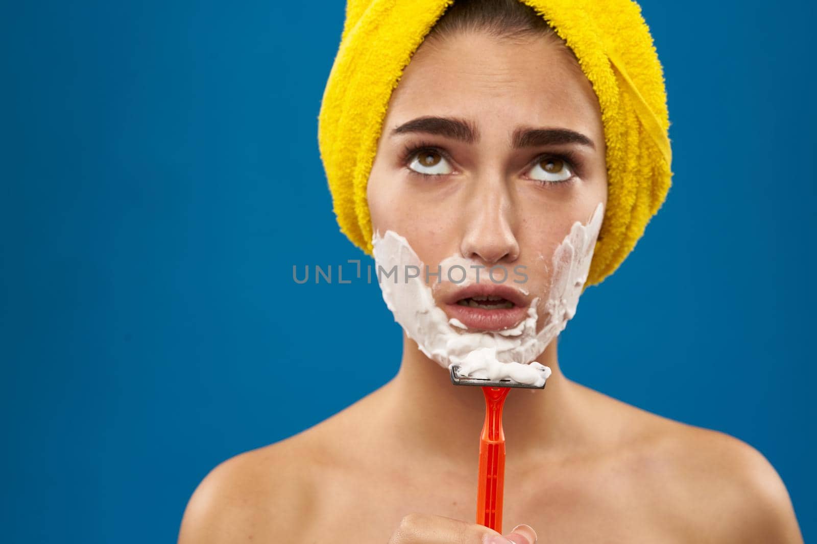 pretty woman bare shoulders clean skin shaving shower Lifestyle. High quality photo