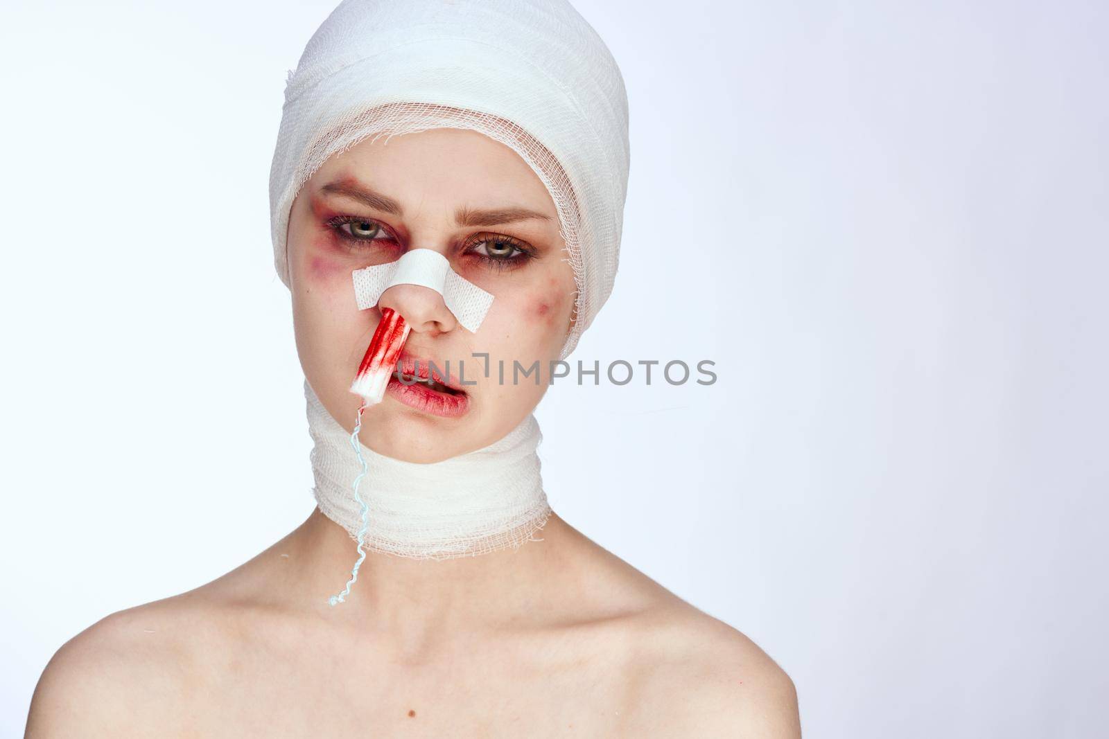 a person bandaged face health problems isolated background by Vichizh