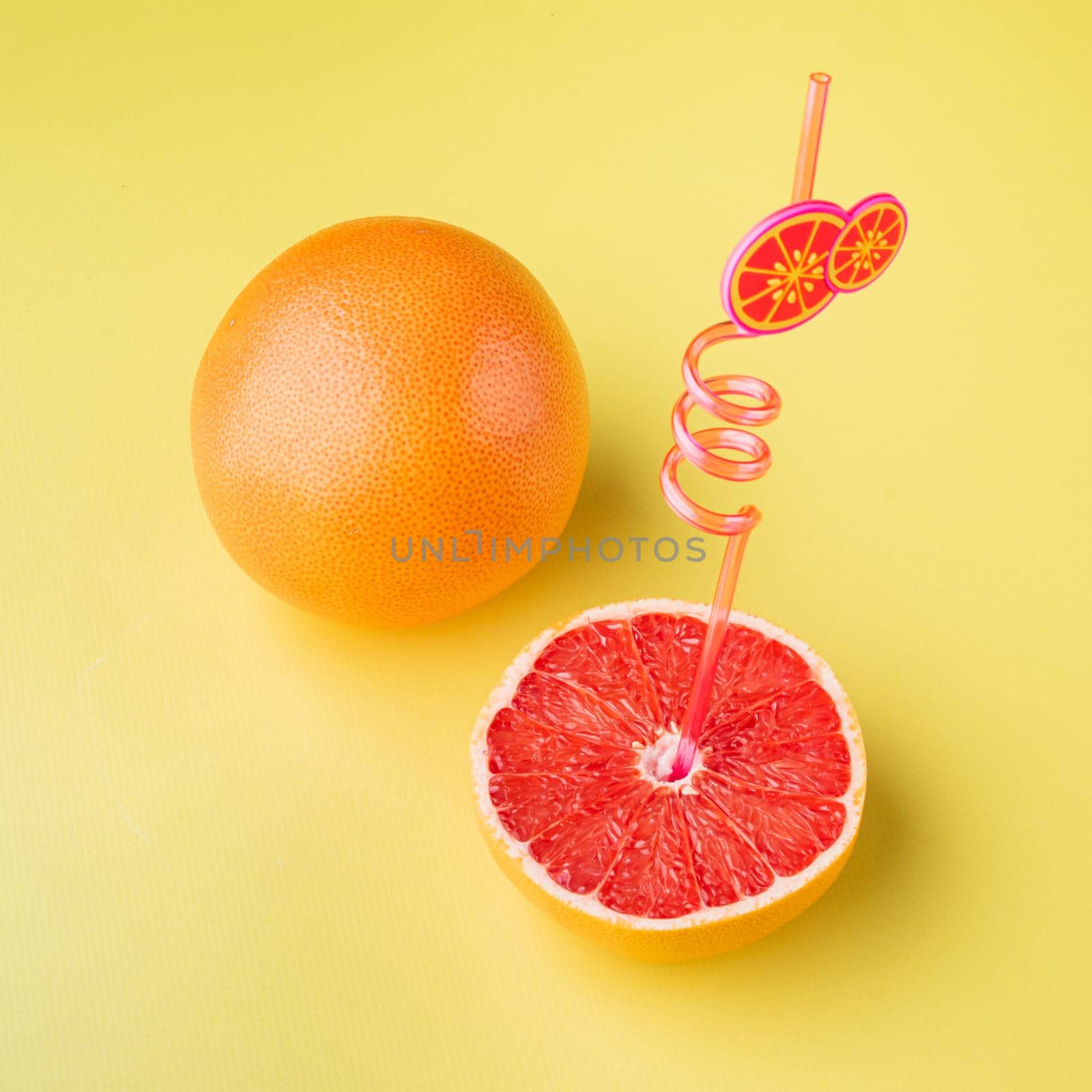 Grapefruit cuts set, on yellow textured summer background, square format