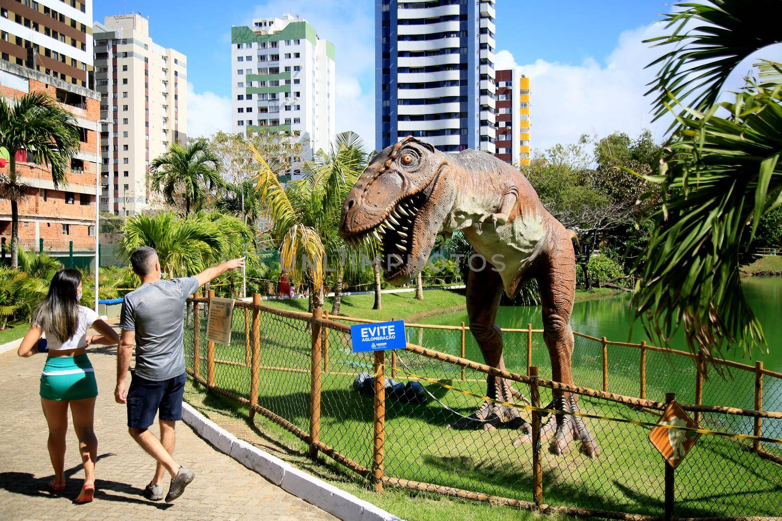 salvador, bahia, brazil - july 20, 2021: view of sculpture in Lagoa dos Dinossauros park in Salvador city. the place was reopened for public visitation.