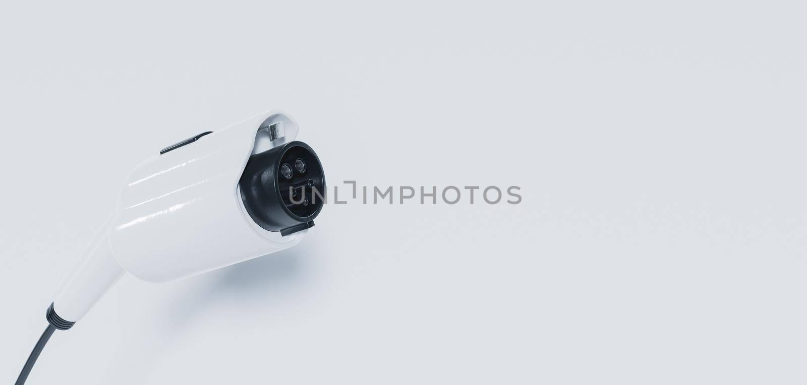 electric car plug banner on white background with space for text. 3d rendering