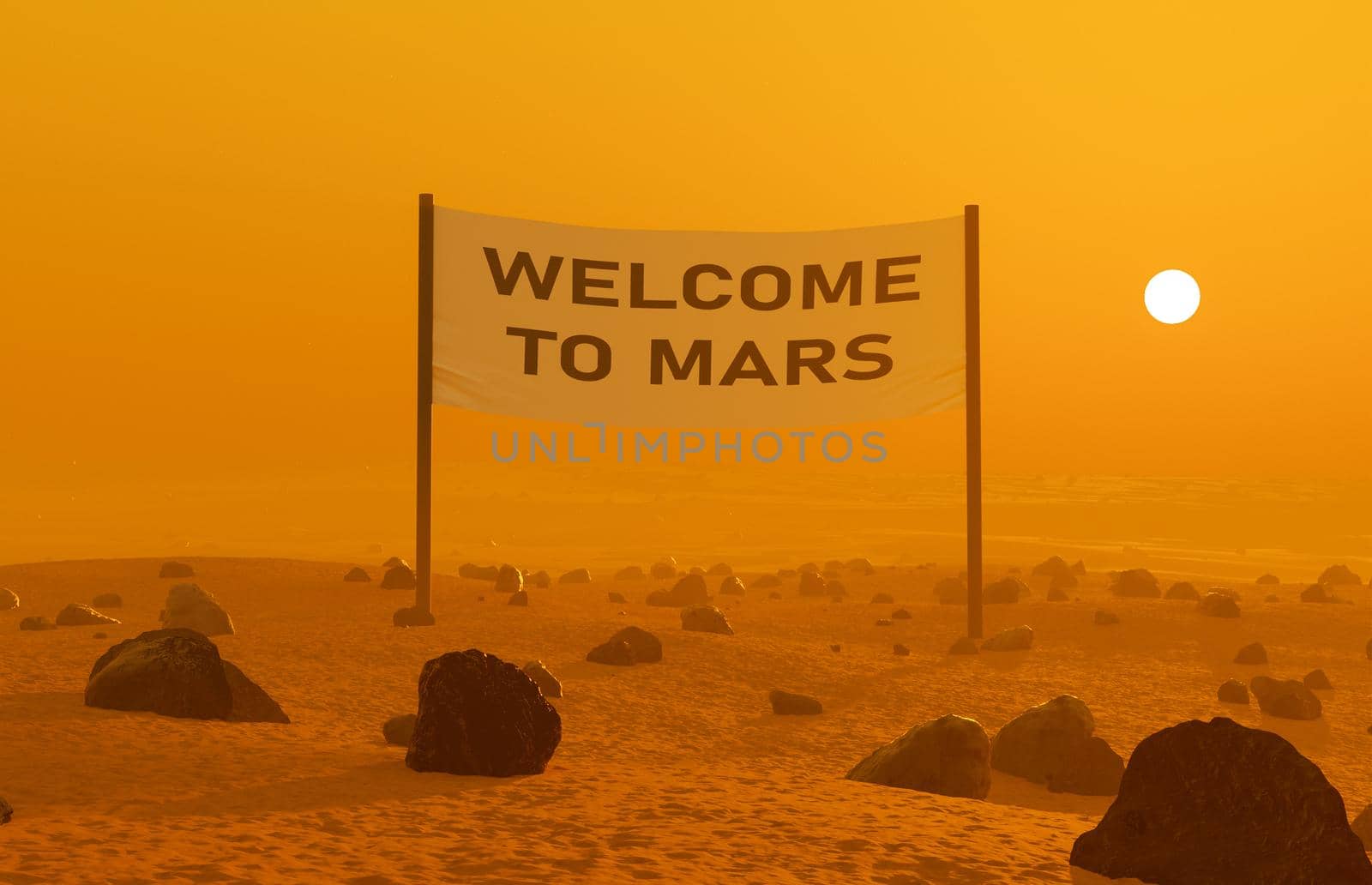 Martian landscape with a sign that says "WELCOME TO MARS" by asolano