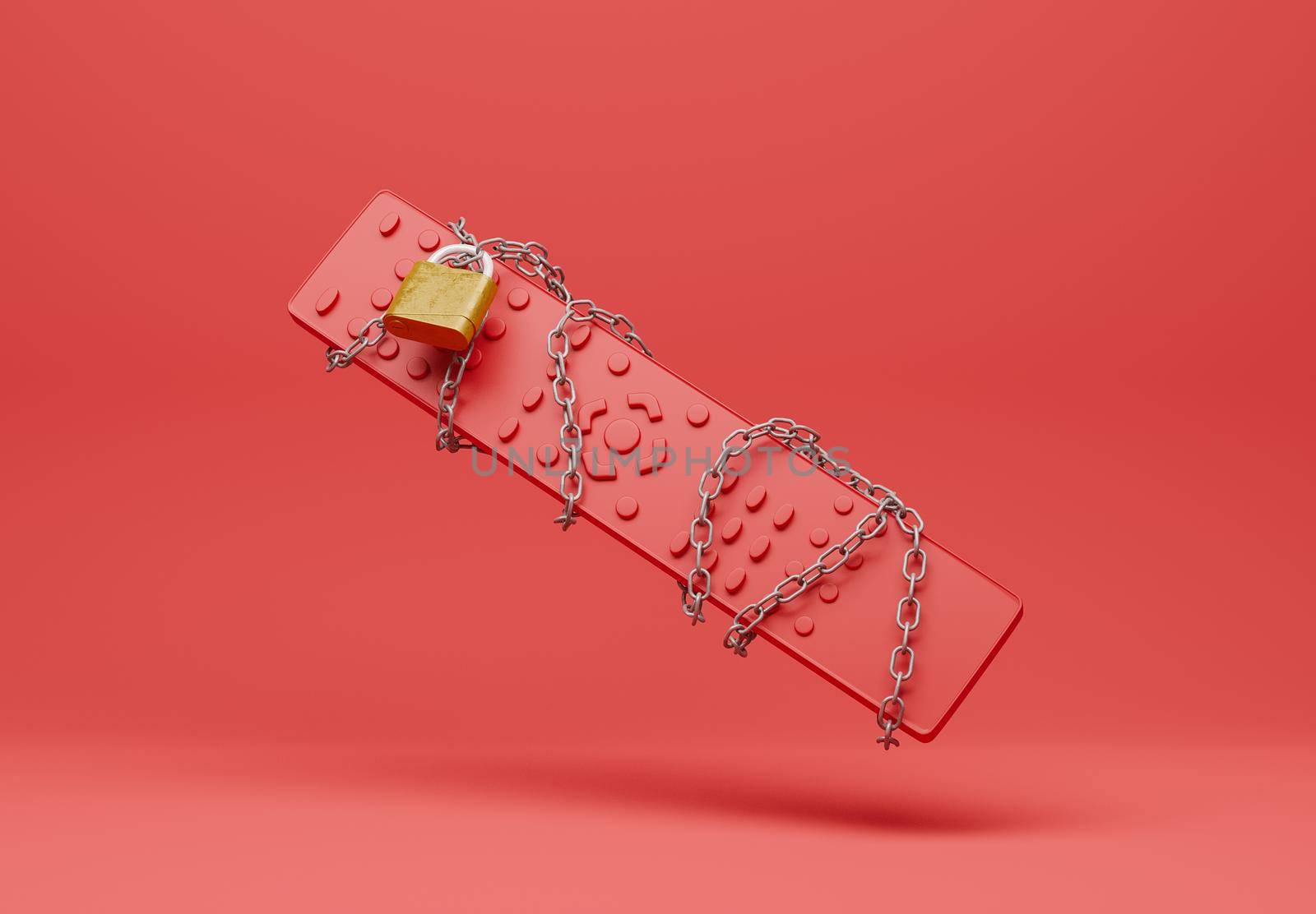 red television remote entangled in a chain by asolano
