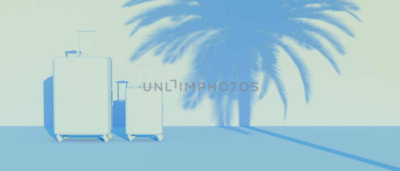 blue monochromatic scene with two suitcases by asolano