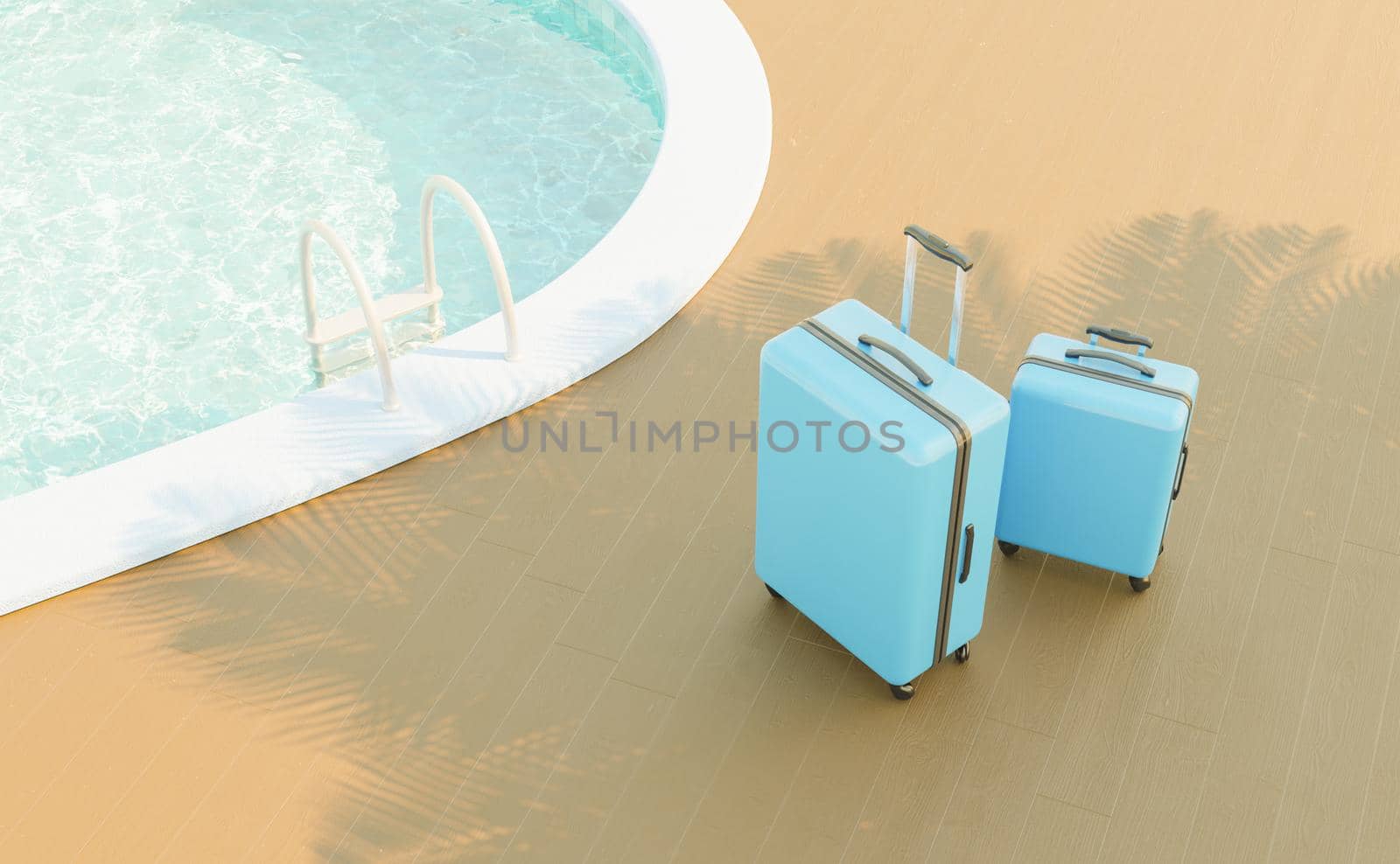 suitcases next to the edge of a swimming pool by asolano