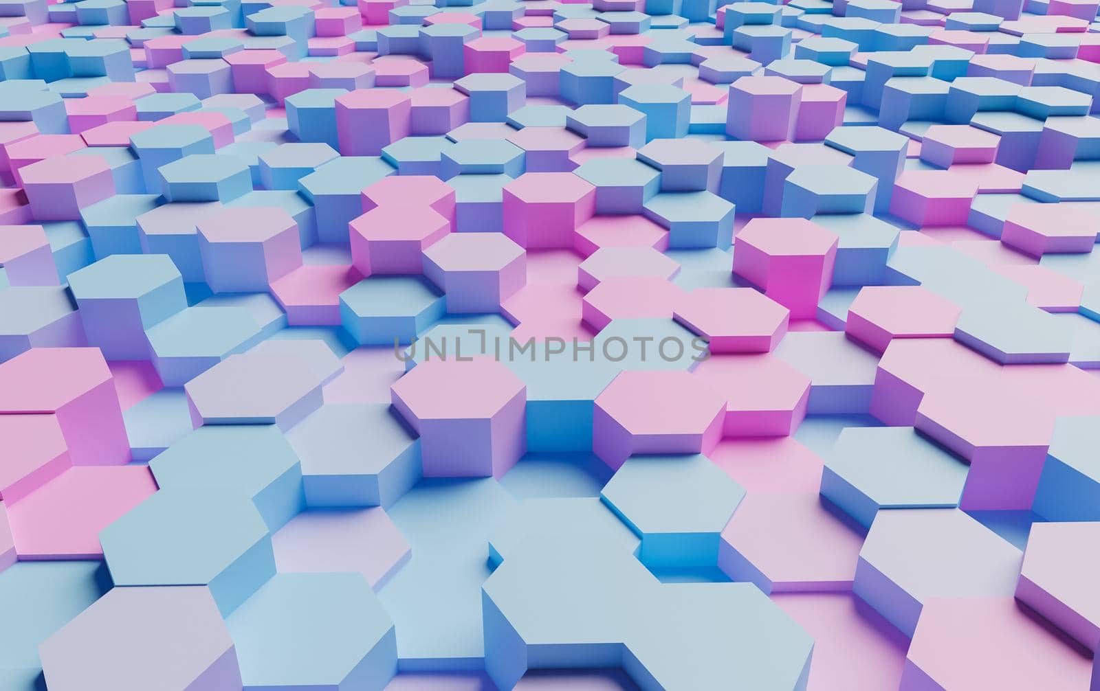 abstract background of pastel colored hexagons very illuminated with soft shadows. 3d rendering