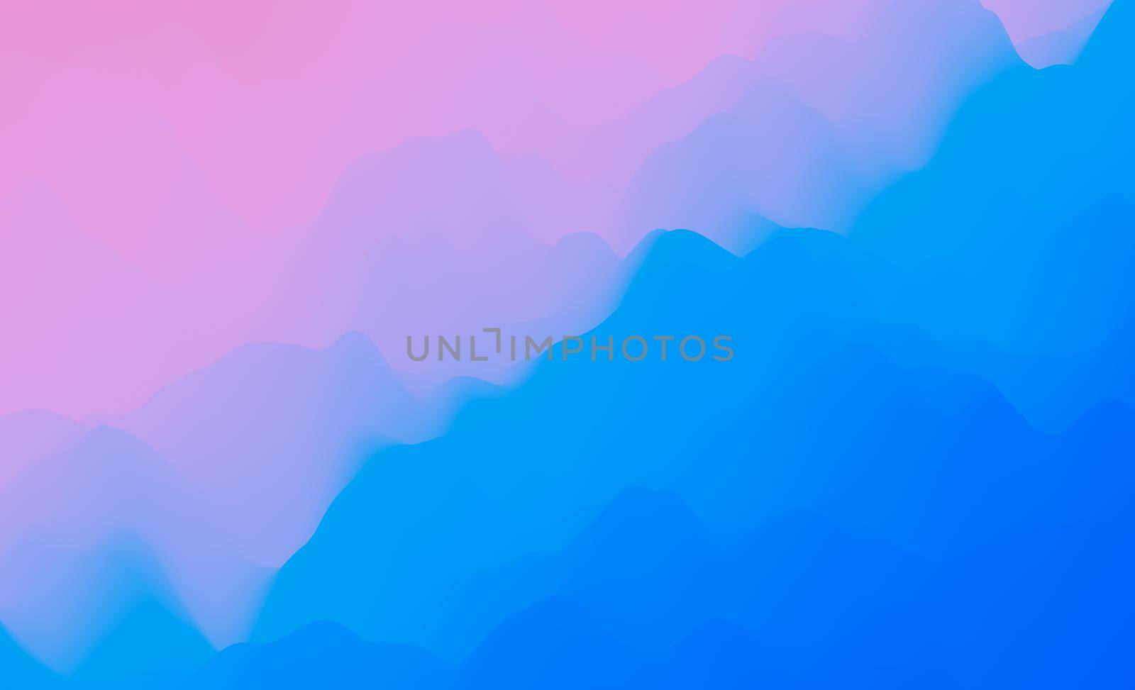 abstract design of flat mountains in gradient color from blue to pink. 3d render