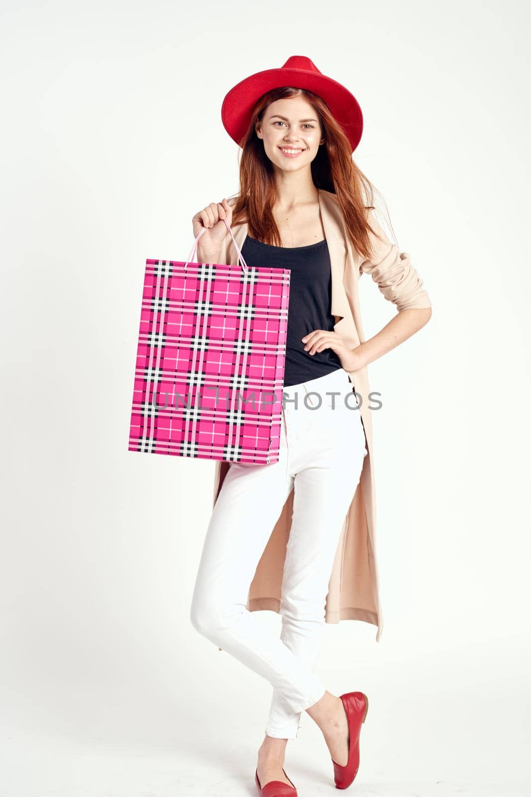 cheerful woman attractive look shopping smile studio model by Vichizh