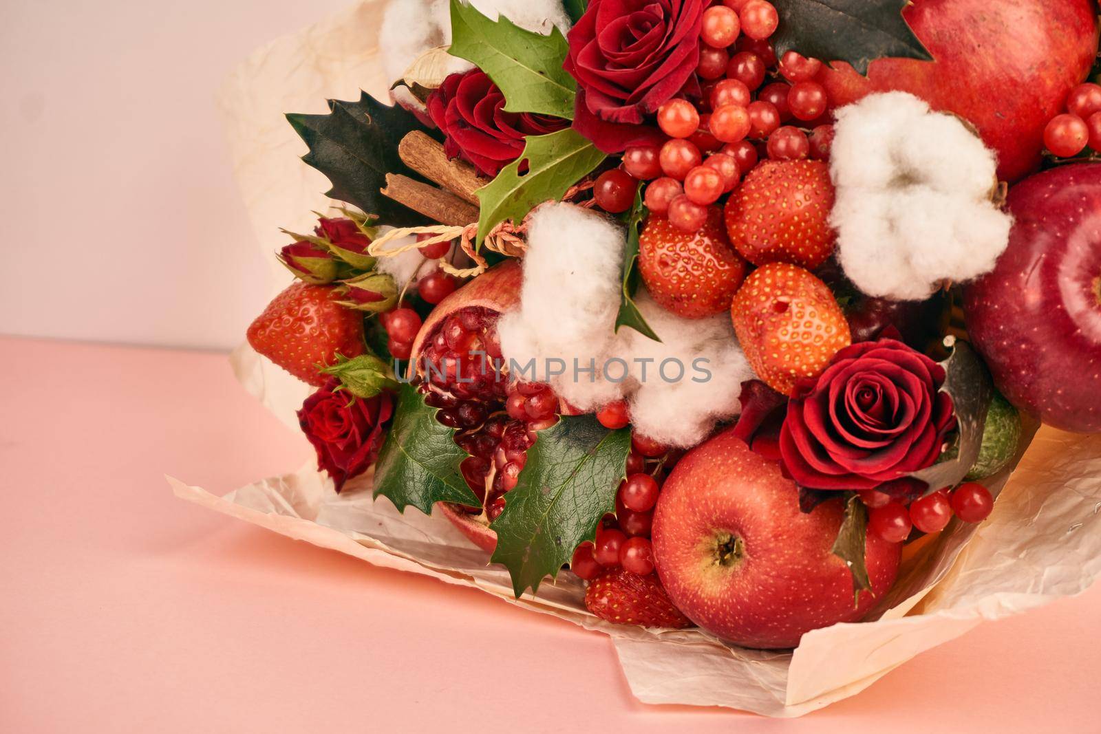 fruit vitamins decoration romance gift food pink background by Vichizh