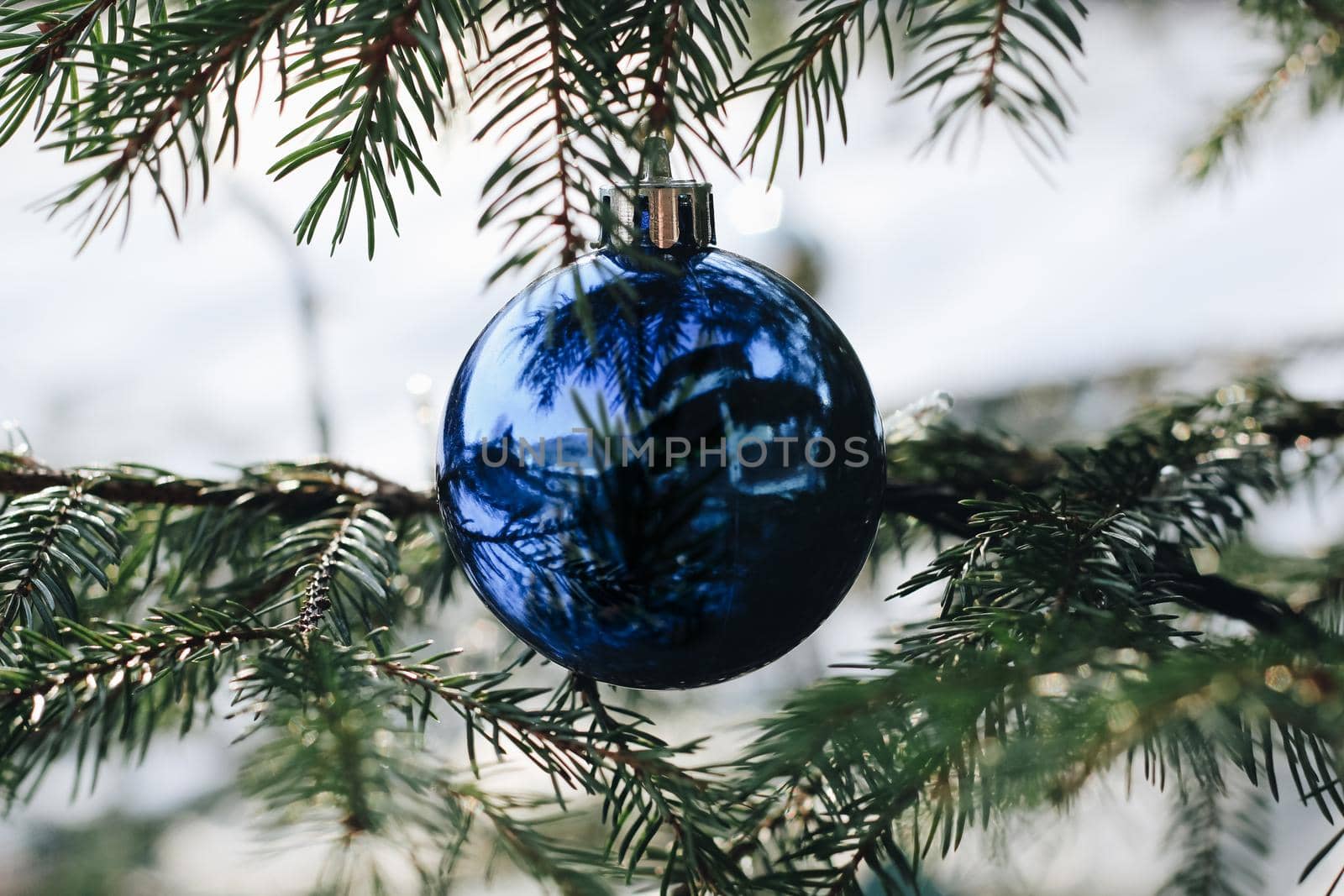 close up of a decoration on a christmas tree - outdoor