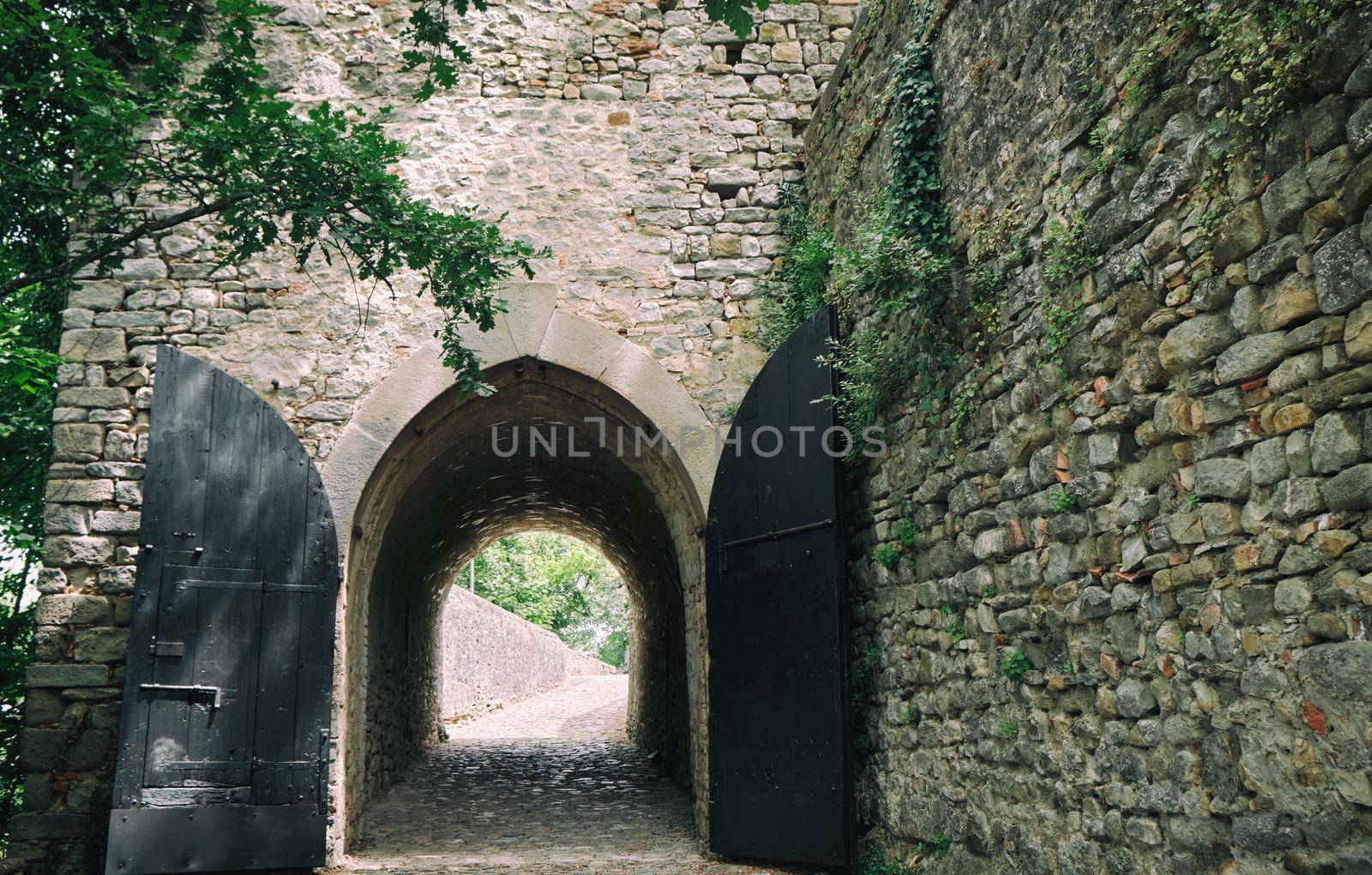 entrance of the Zavattarello Medieval castle in small village in the hilly area of (Oltrepo Pavese),June 2021 Lombardy Pavia Italy