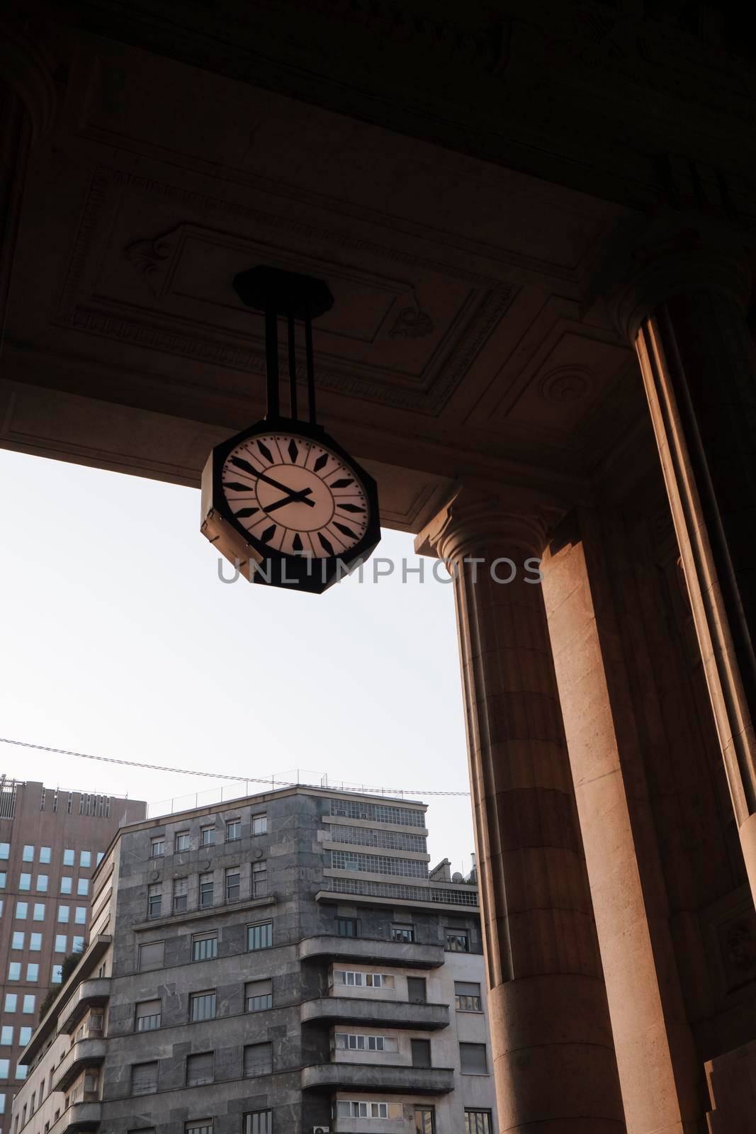 March 2019 Milan - ITALY - Clock of Central Railway Station of Milan