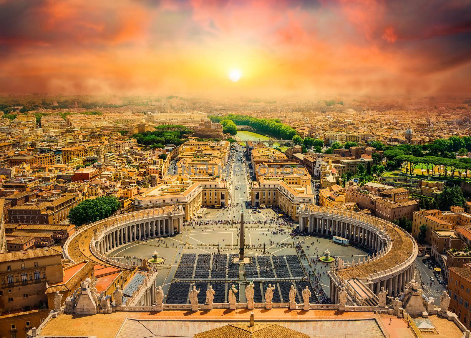 View on Vatican city from the top at sunset, Italy