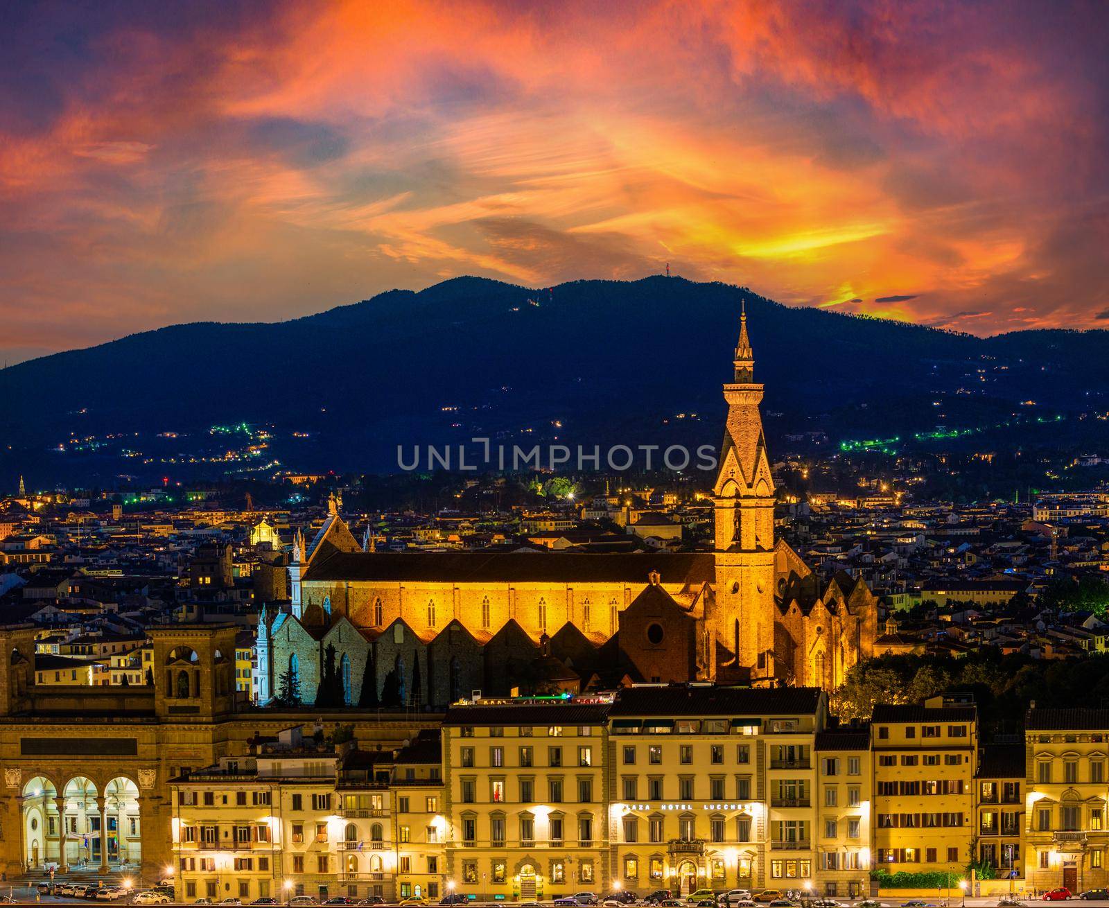 View of Florence cityscape and mountains in early morning