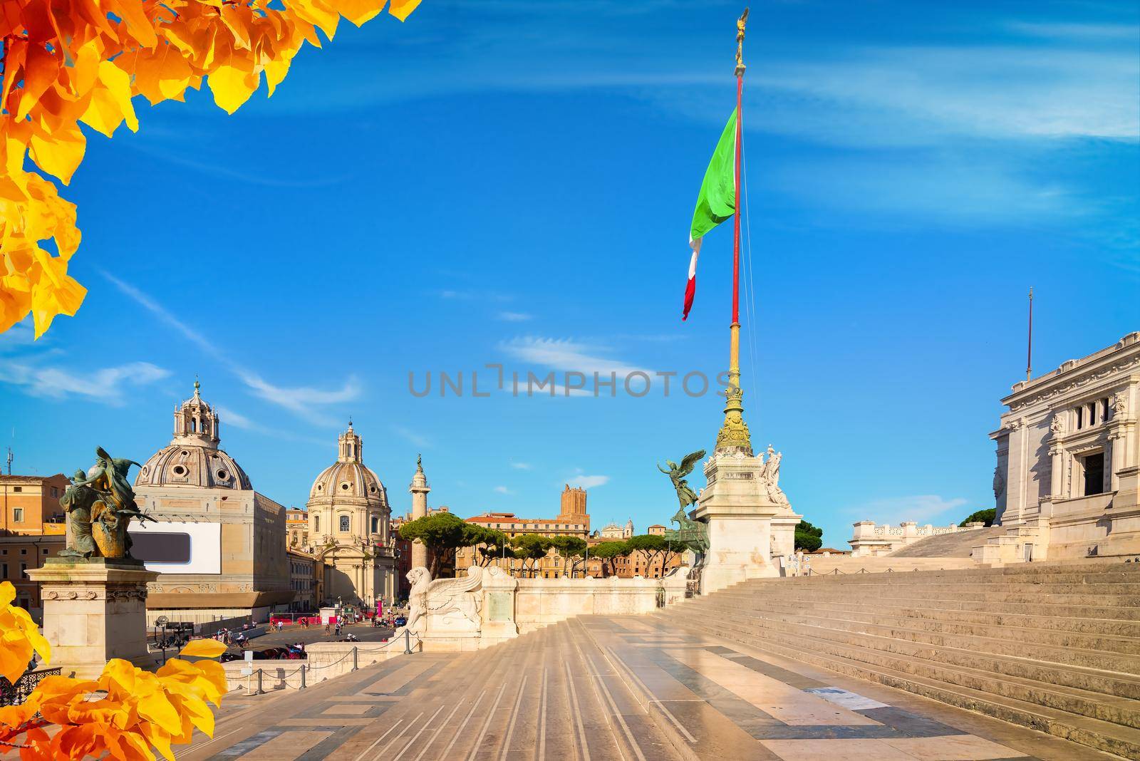 Staircase of Vittoriano palace in Rome at autumn day, Italy