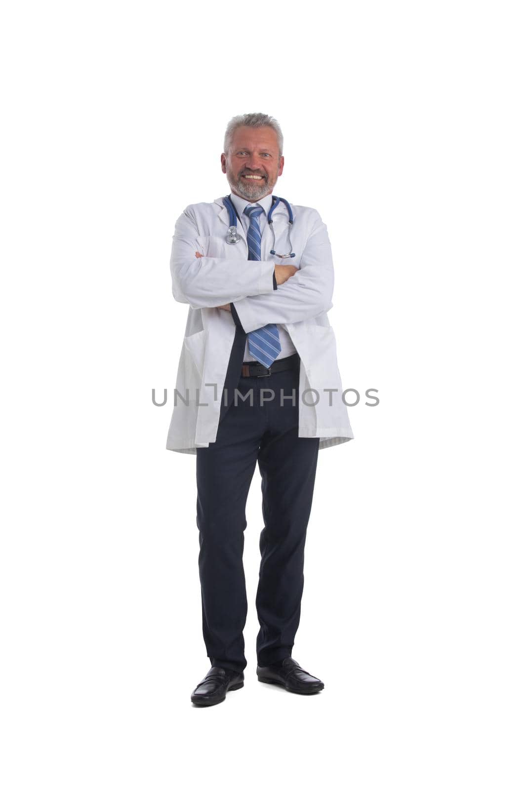 Happy mature doctor on white by ALotOfPeople