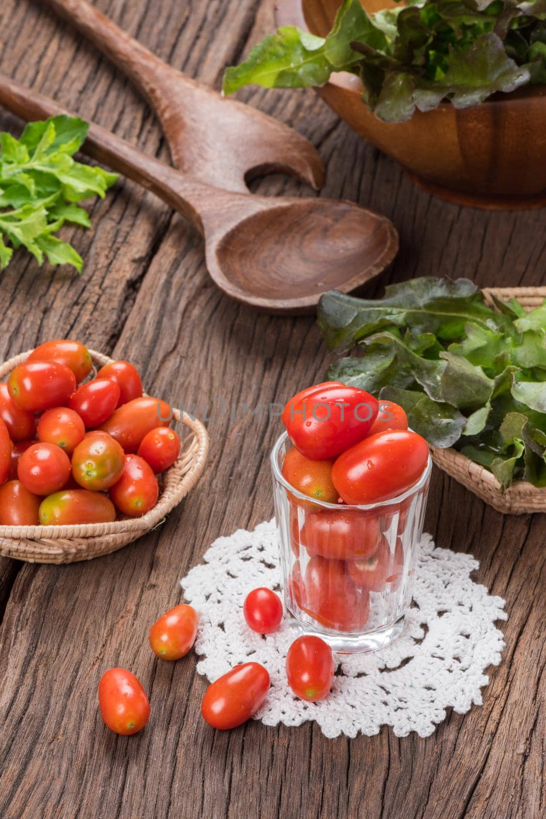 closeup fresh ripe cherry tomatoes