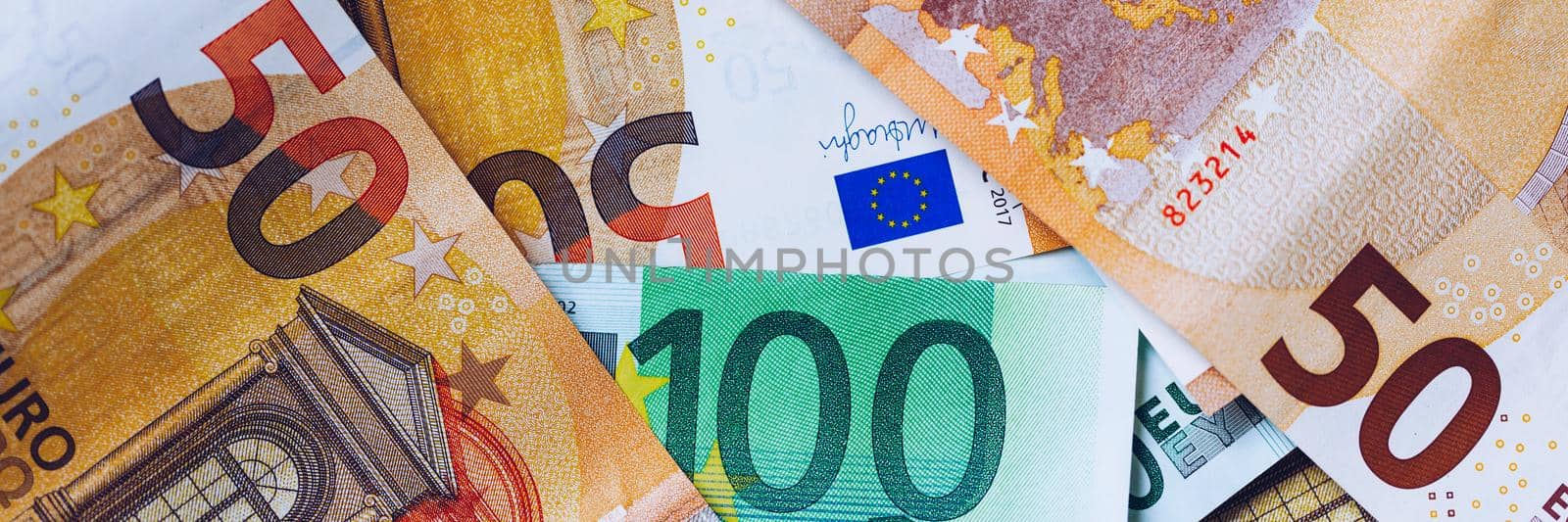 Euro money, Euro cash background. Banknotes of the european union. Euro cash. Many Euro banknotes of different values. 