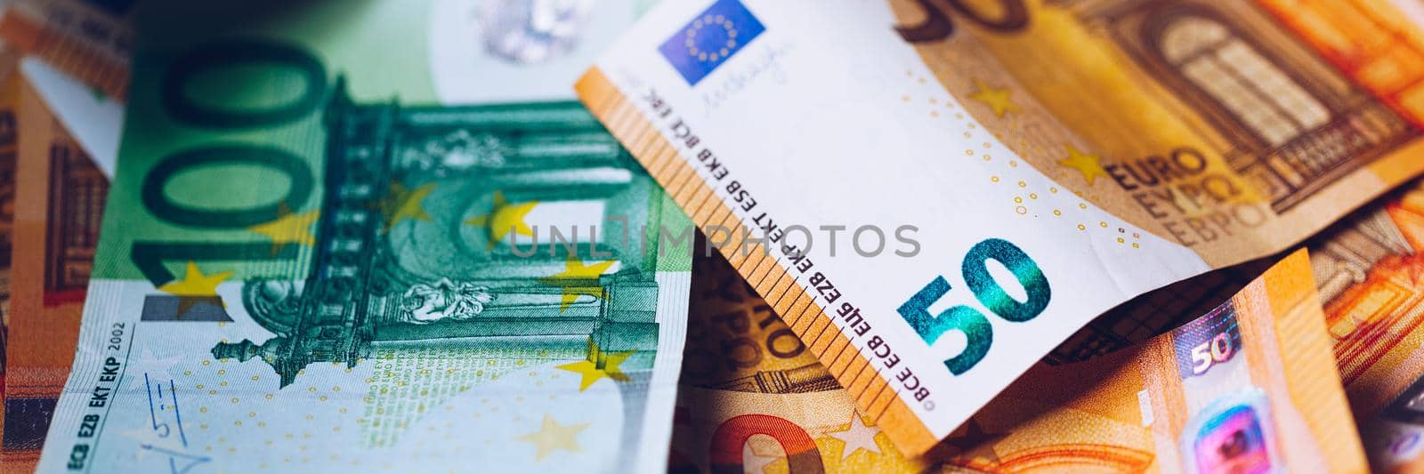 Euro money, Euro cash background. Banknotes of the european union. Euro cash. Many Euro banknotes of different values. 