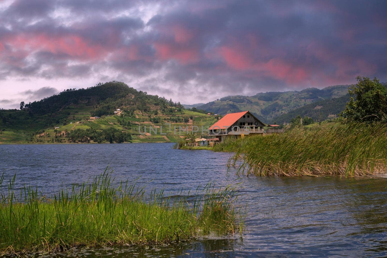 Panoramic image of Lake Bunyonyi, Uganda, Africa