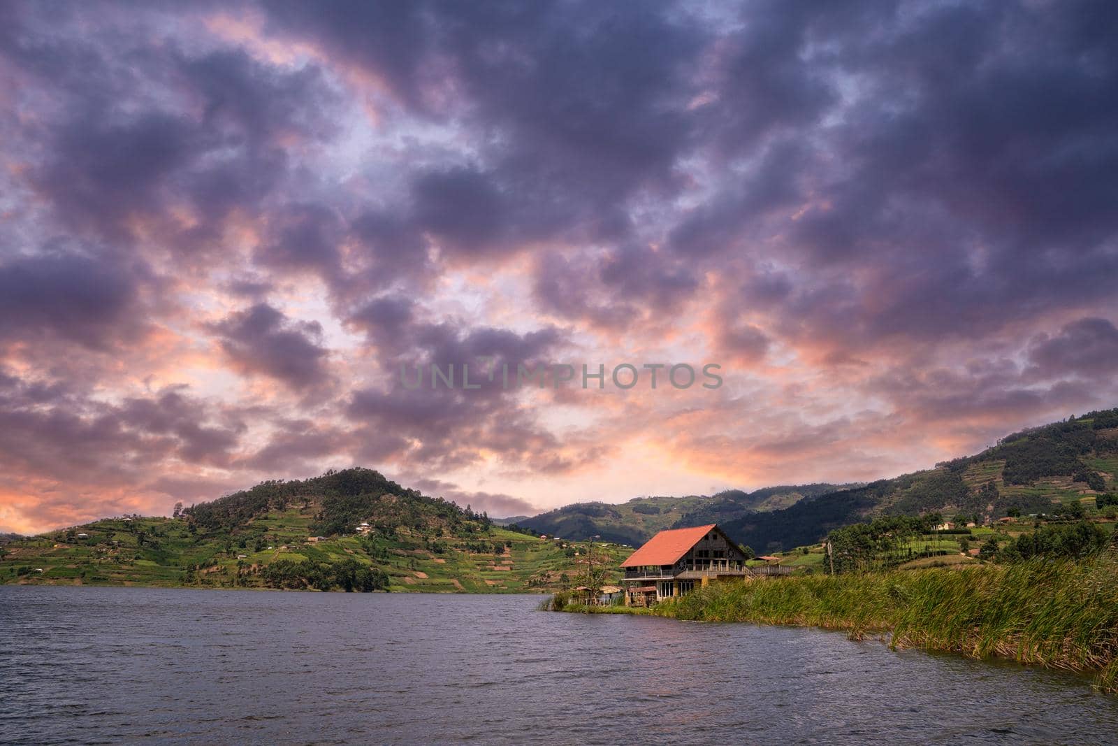 Panoramic image of Lake Bunyonyi, Uganda, Africa