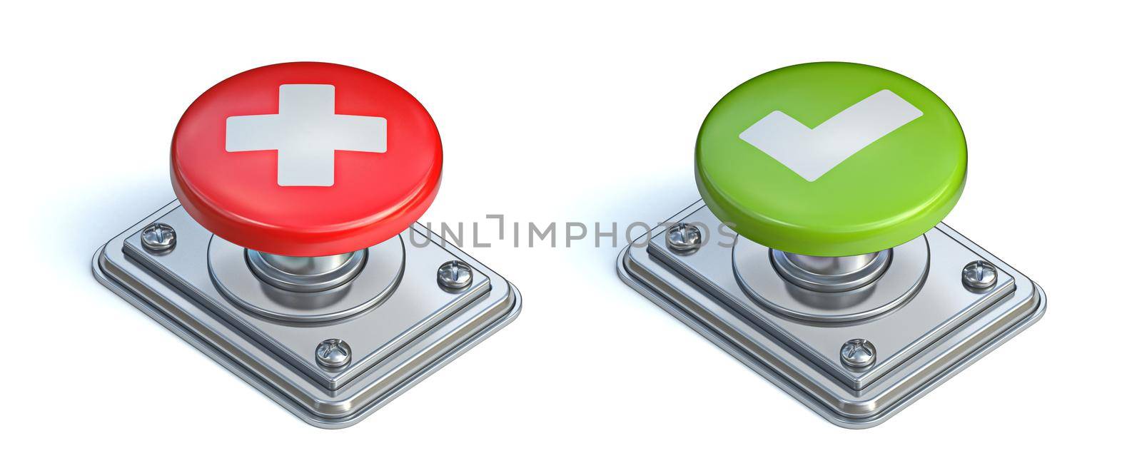 Red and green vintage buttons 3D rendering illustration isolated on white background