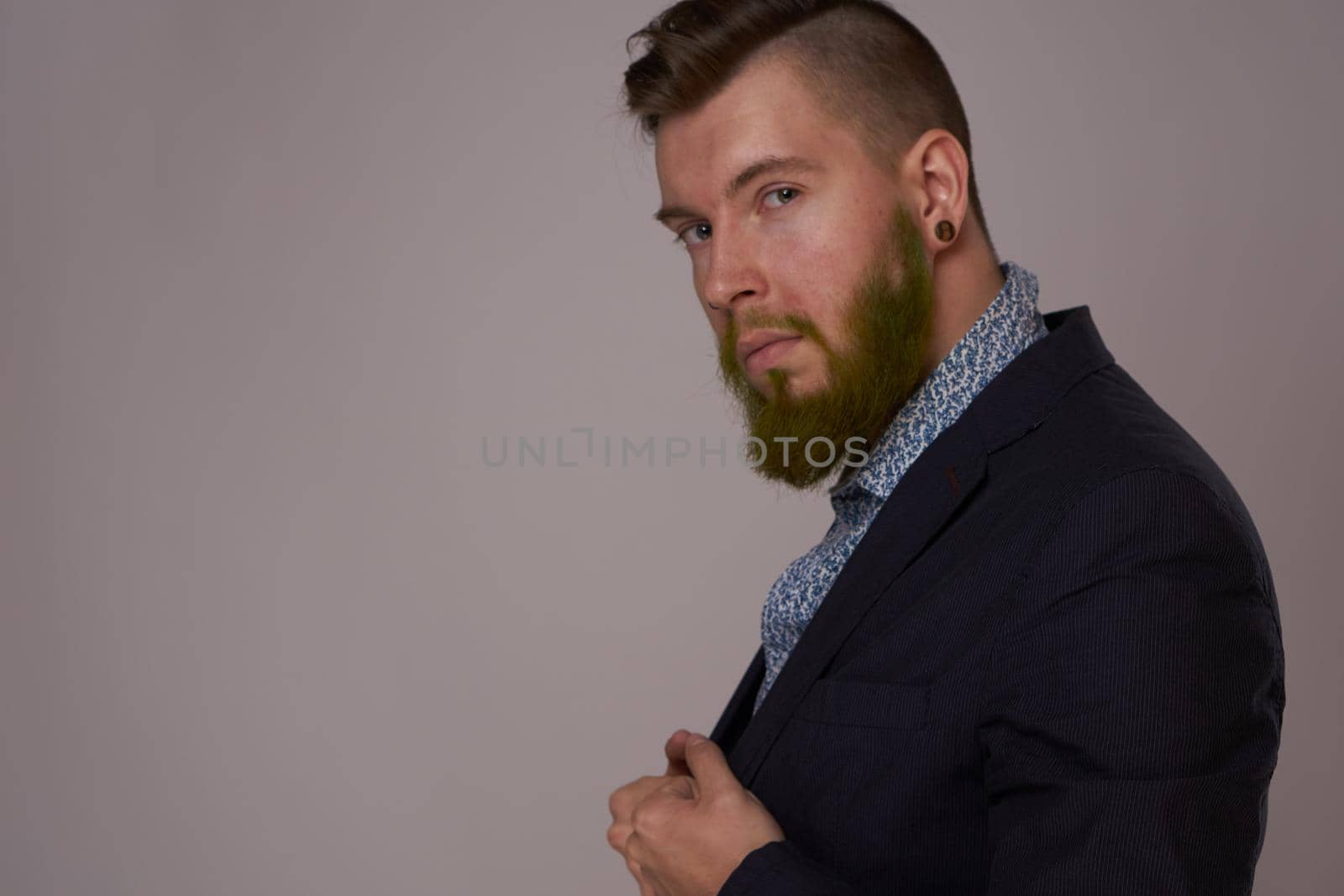 business man in jacket posing fashion professional. High quality photo