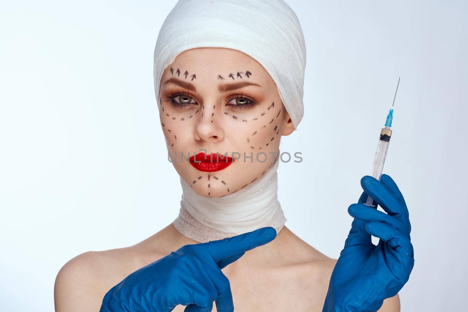 woman rejuvenation facial injection cosmetic procedures isolated background. High quality photo