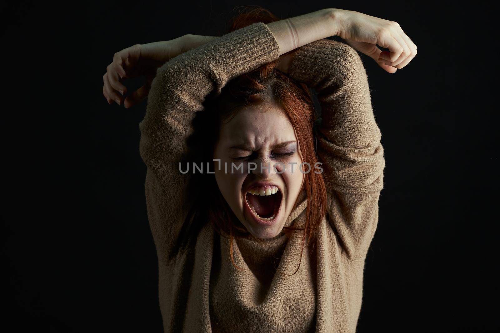 emotional woman depression disorder problem aggression. High quality photo