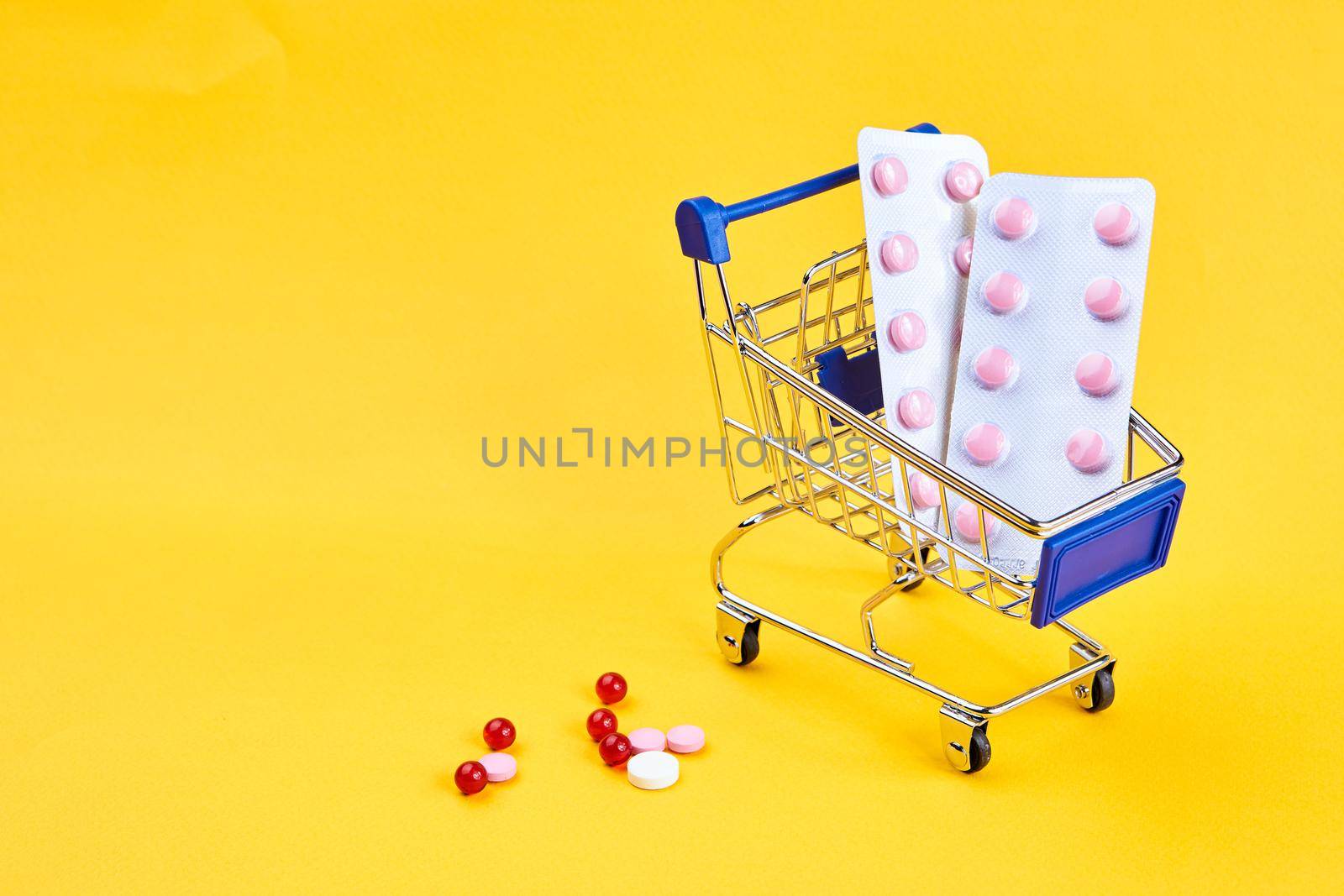 drug trolleys service delivery shopping pharmacy yellow background by Vichizh