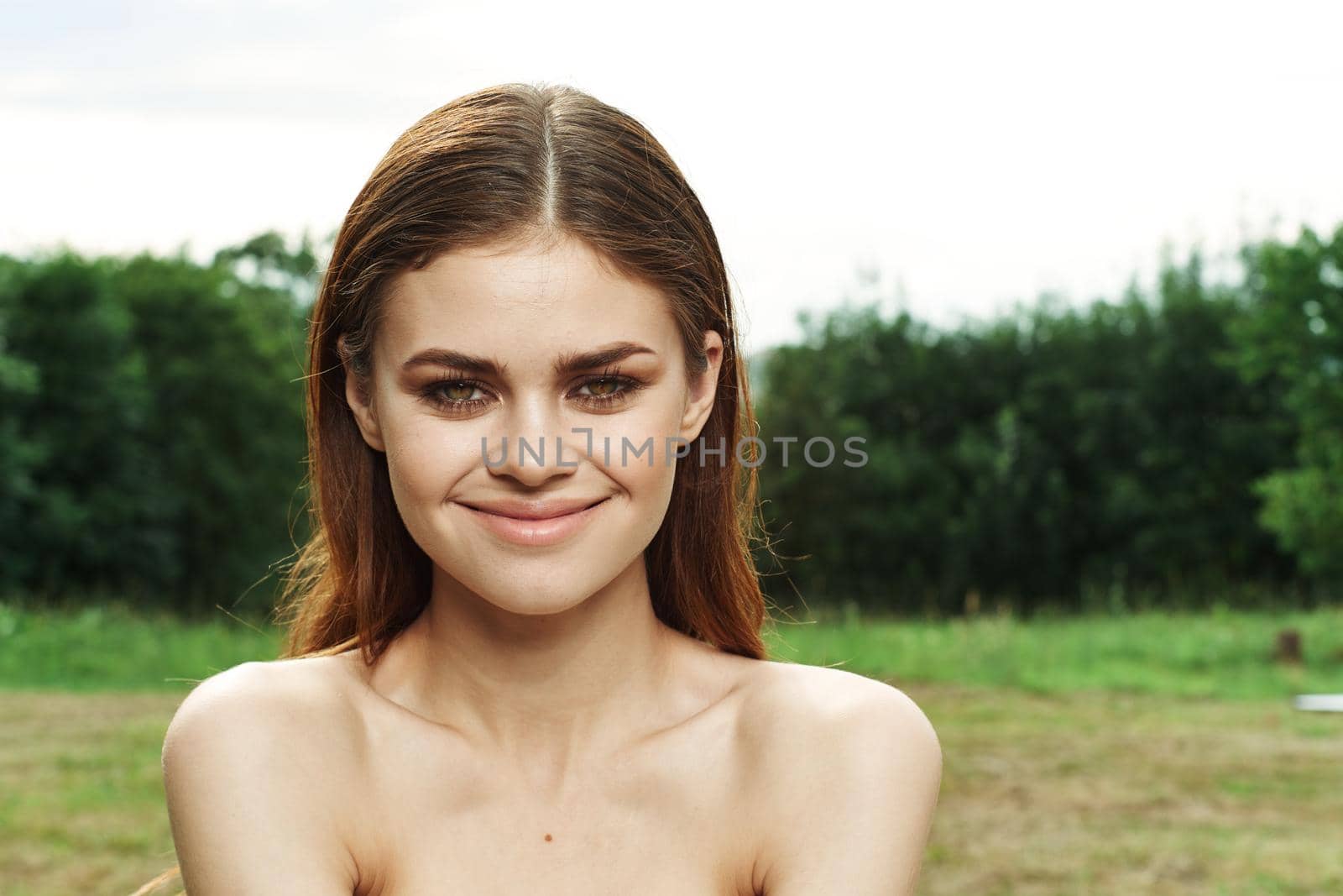 portrait of a woman attractive look bare shoulders green leaves Lifestyle by Vichizh