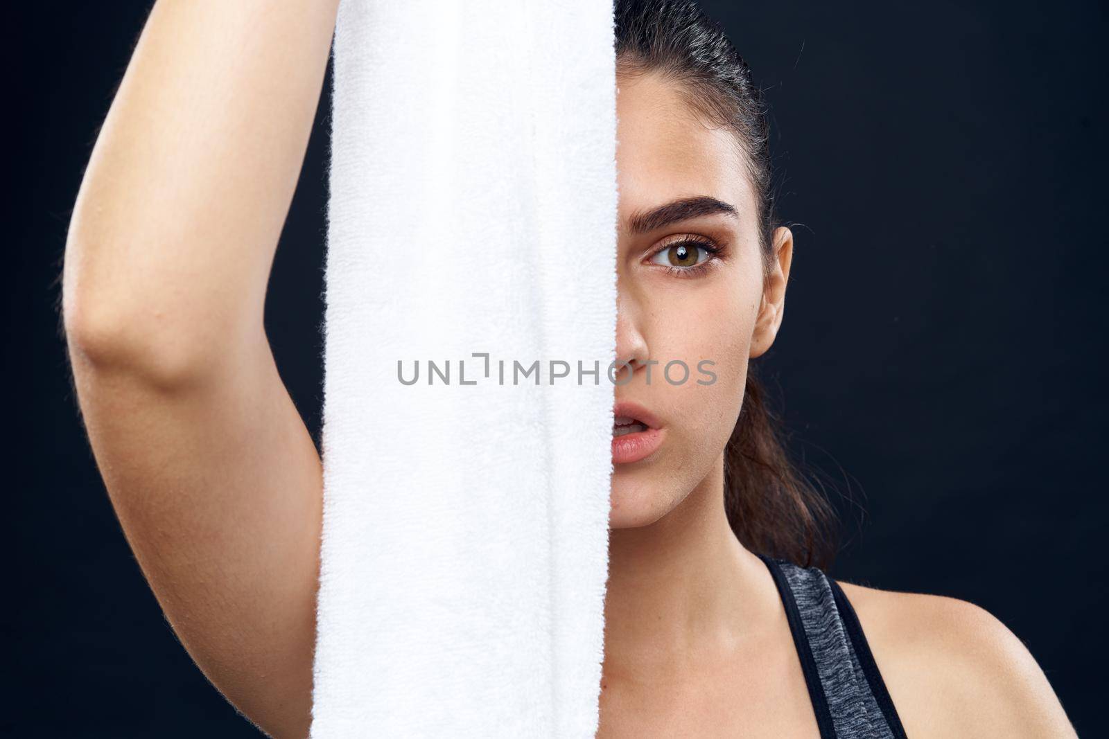 sportive woman workout towel gym health exercise by Vichizh