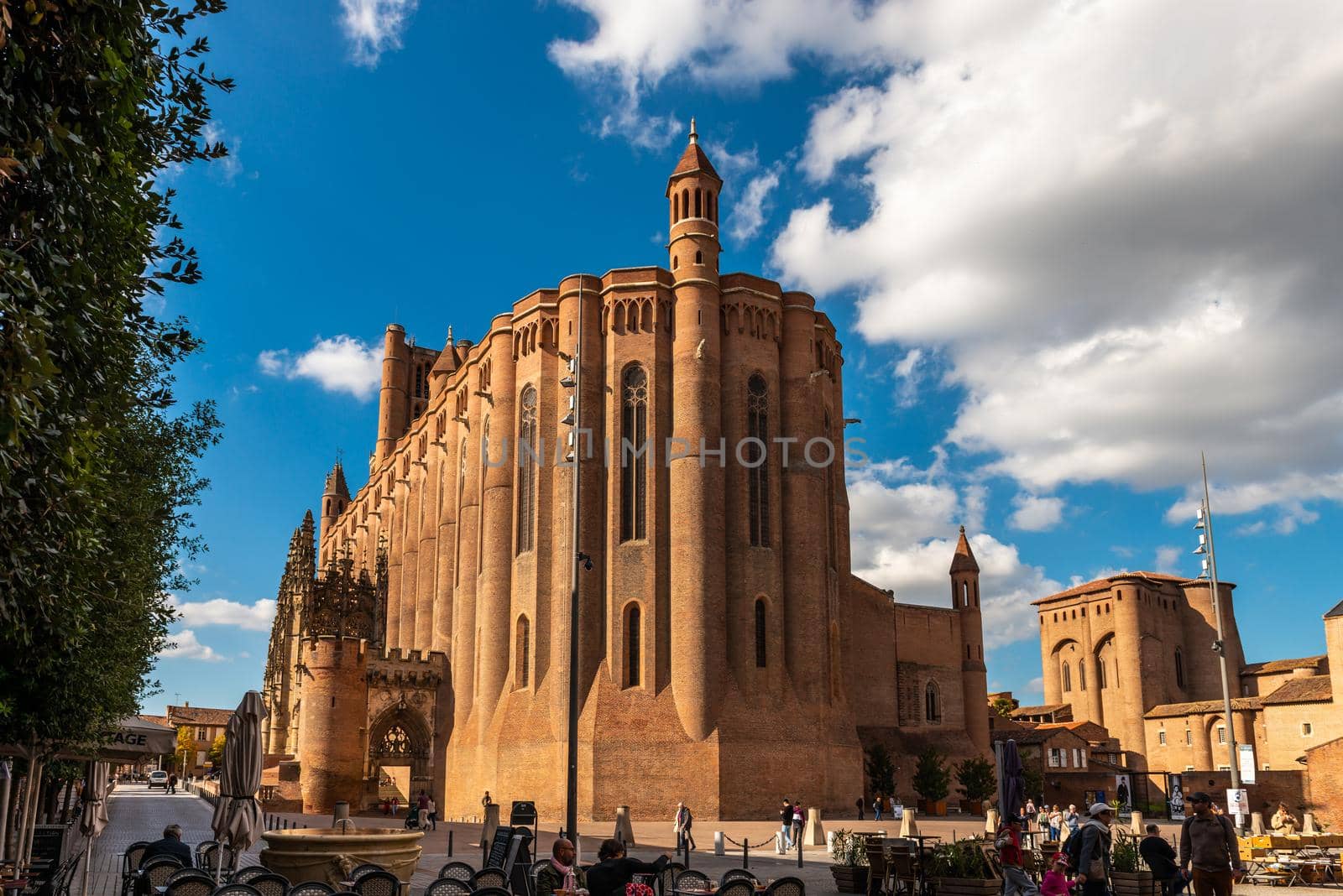 October 24, 2021: Rear of the Sainte Cécile cathedral in Albi, from Sainte Cécile square, in the Tarn, in Occitanie, France by Frederic