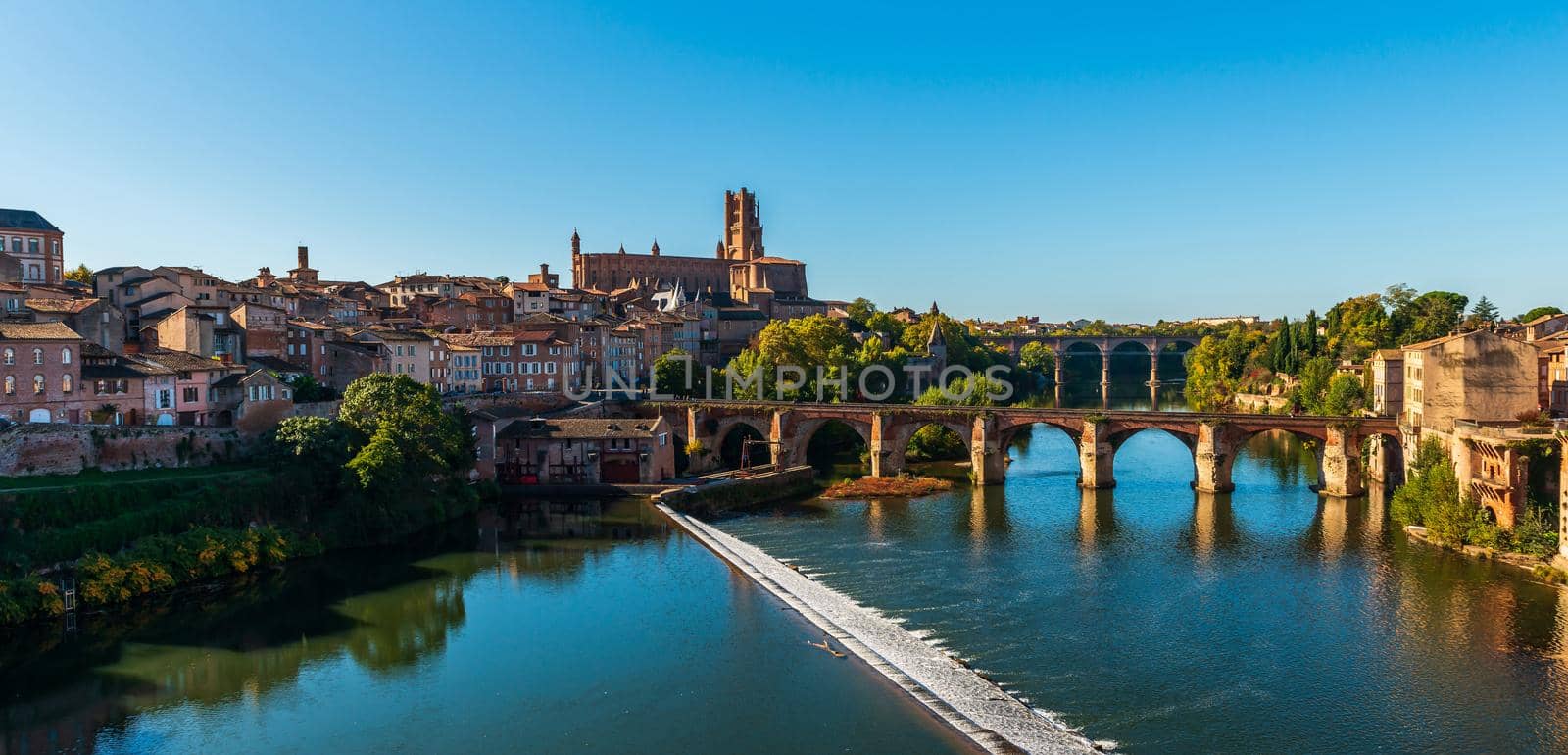 The Tarn and its banks, from the Pont Neuf in Albi, in the Tarn, in Occitanie, France by Frederic