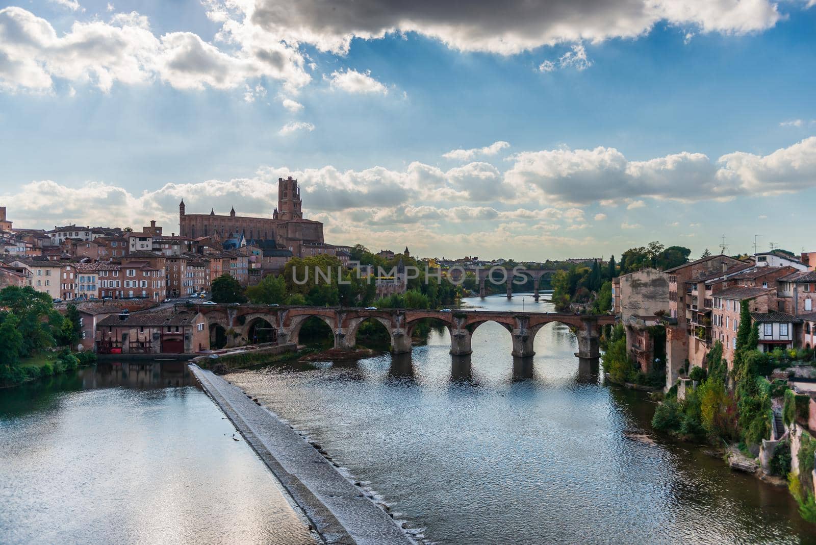 The Tarn and its banks, from the Pont Neuf in Albi, in the Tarn, in Occitanie, France by Frederic