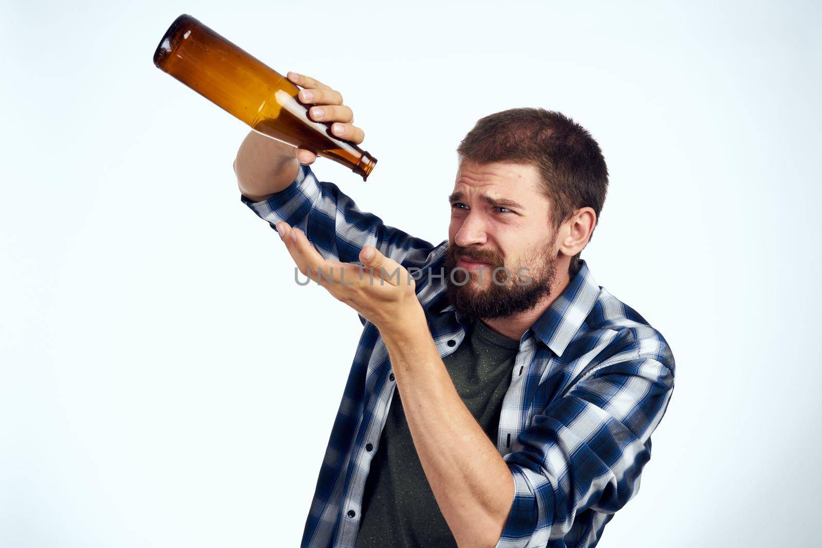 bearded man drinking beer alcohol emotion isolated background by Vichizh