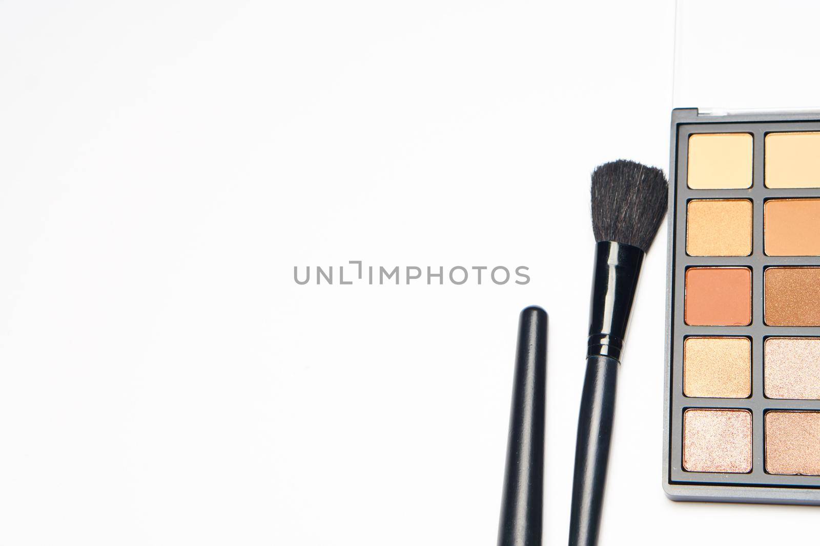 makeup brushes accessories cosmetics top view fashion. High quality photo