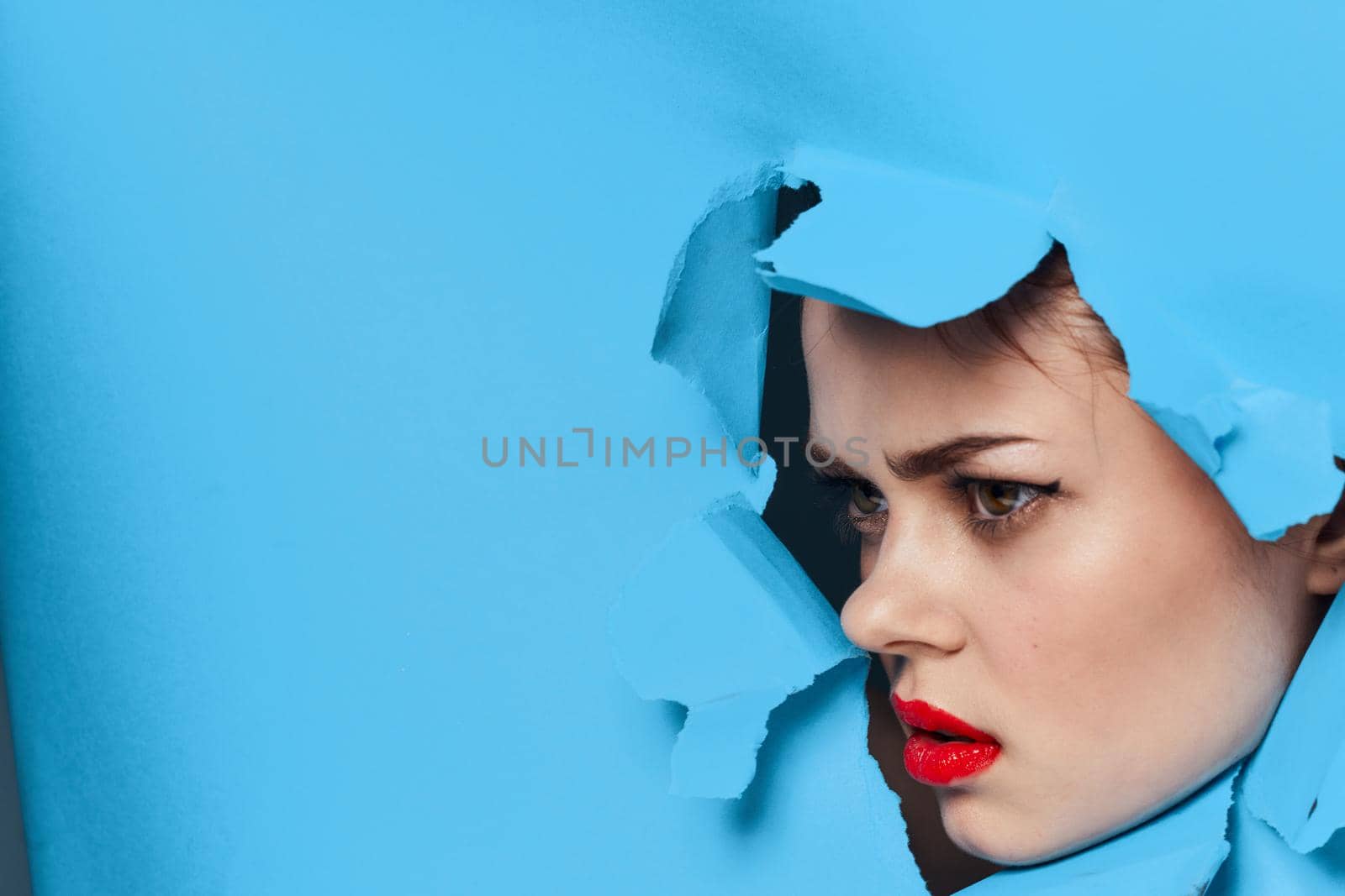 female face red lips posing portrait glamor. High quality photo