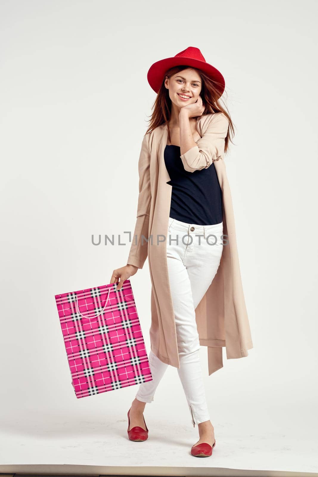 beautiful woman attractive look shopping smile isolated background. High quality photo